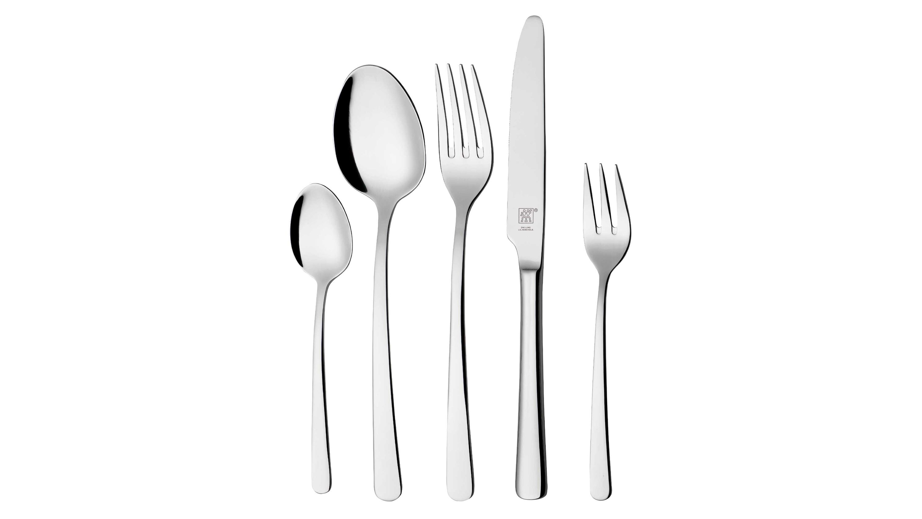 Besteck-Set aus Edelstahl bestehend aus Messer Gabel Löffel kleiner Löffel und kleiner Gabel