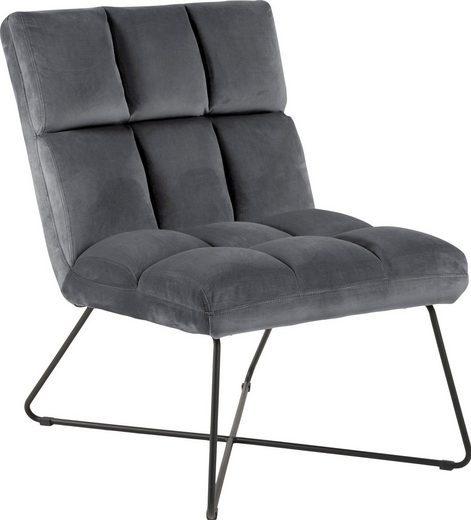 Grauer Polstersessel mit Rautensteppung und schwarzem Metallgestell, modernes Design, freigestellt vor weißem Hintergrund