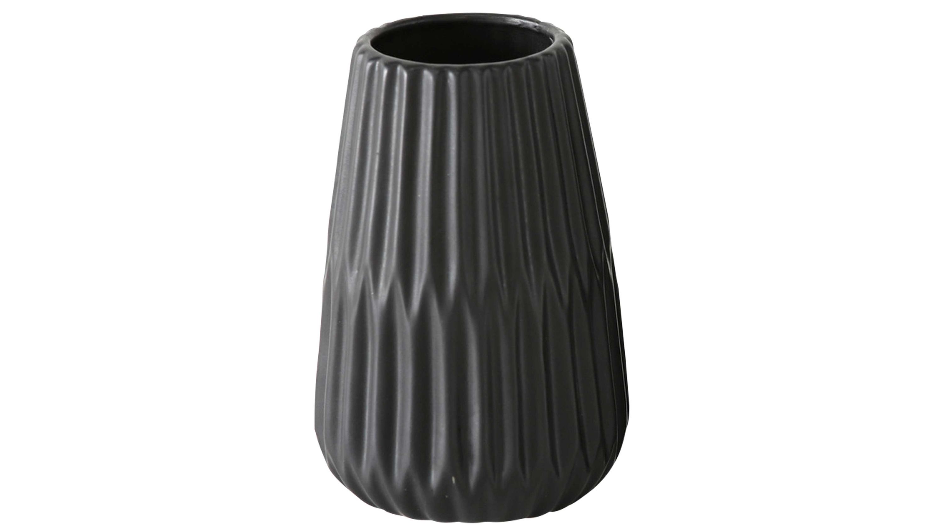 Mattschwarze Vase mit geriffelter Oberfläche und konischer Form