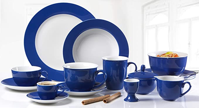 Ritzenhoff & Breker Tischservice  24-teiliges Kombiservice aus Porzellan in Blau Blaues 24-teiliges Service mit Tellern  Tassen  Schüsseln und Untertassen