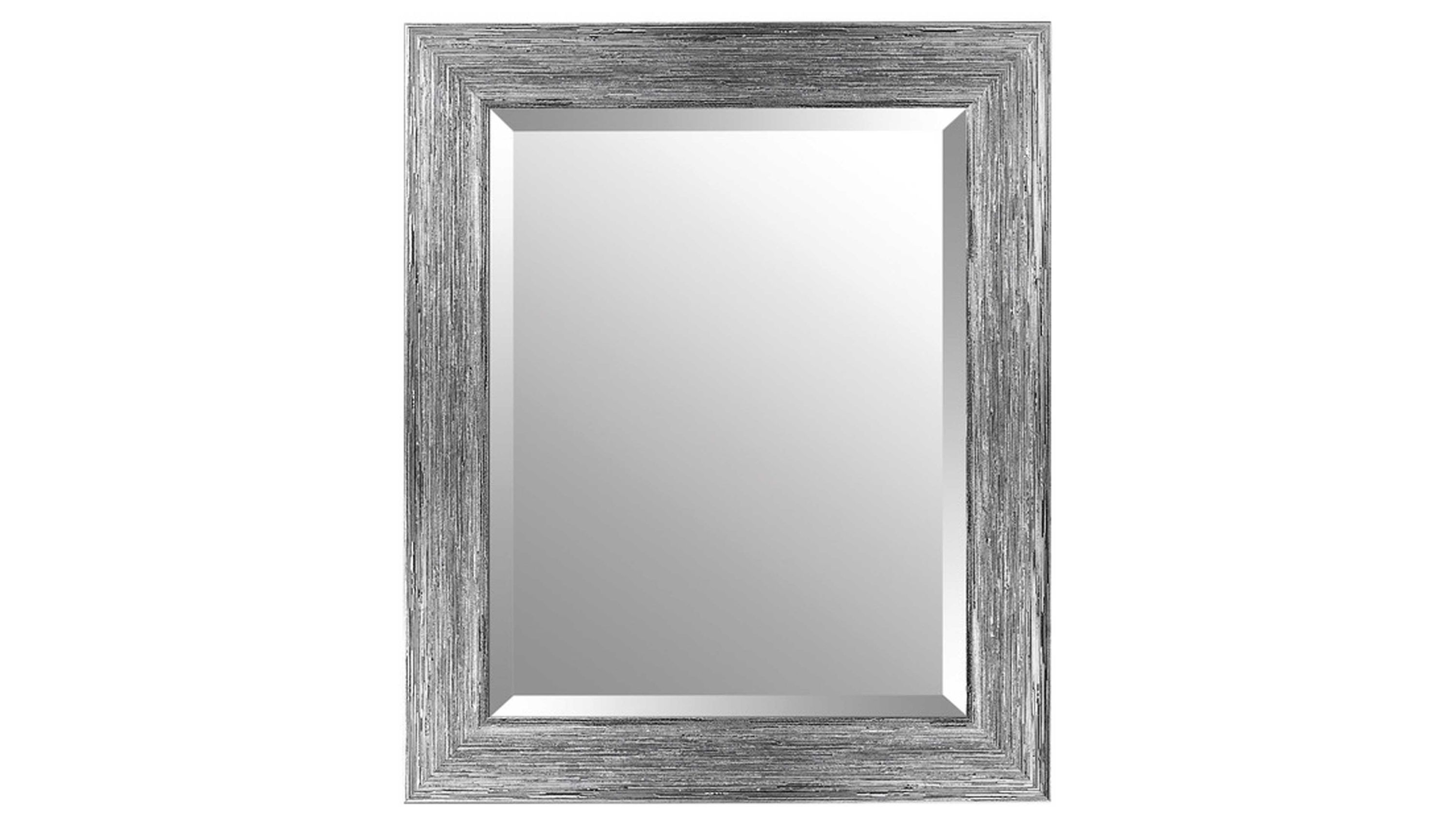 Rechteckiger Wandspiegel mit silberfarbenem Kunststoffrahmen und facettiertem Spiegelglas