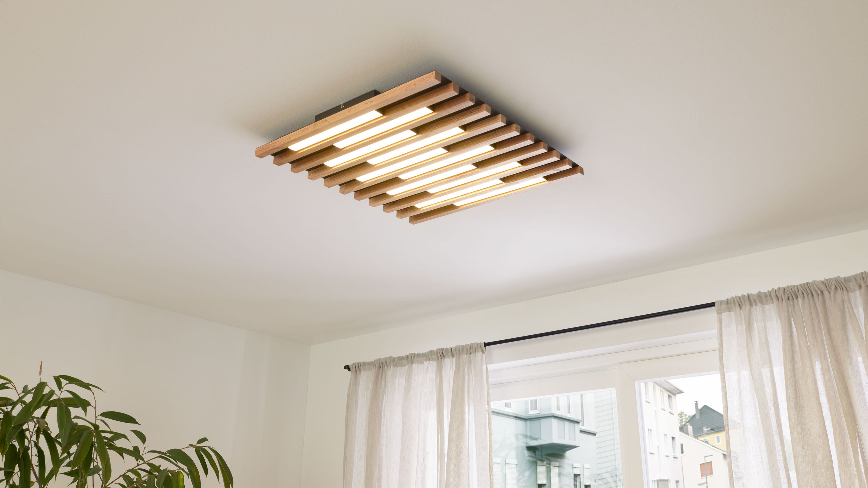 Interliving Leuchten Serie 9347 - Deckenlampe Holz - ca. 62 x 60 cm