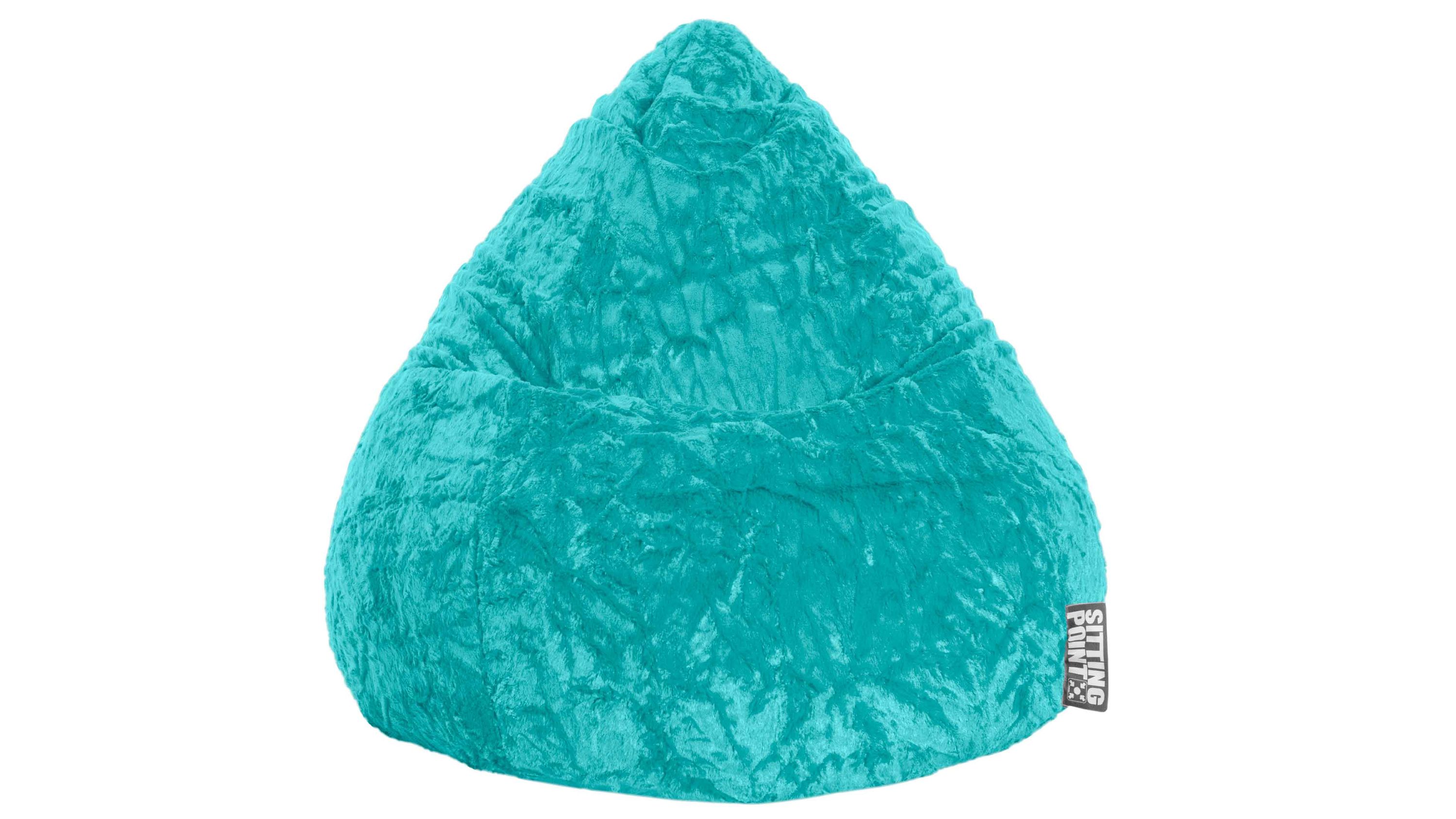 Türkisfarbener Plüsch-Sitzsack in großer spitzer Form Großer türkisfarbener Sitzsack mit spitz zulaufender Form und weichem Plüschbezug