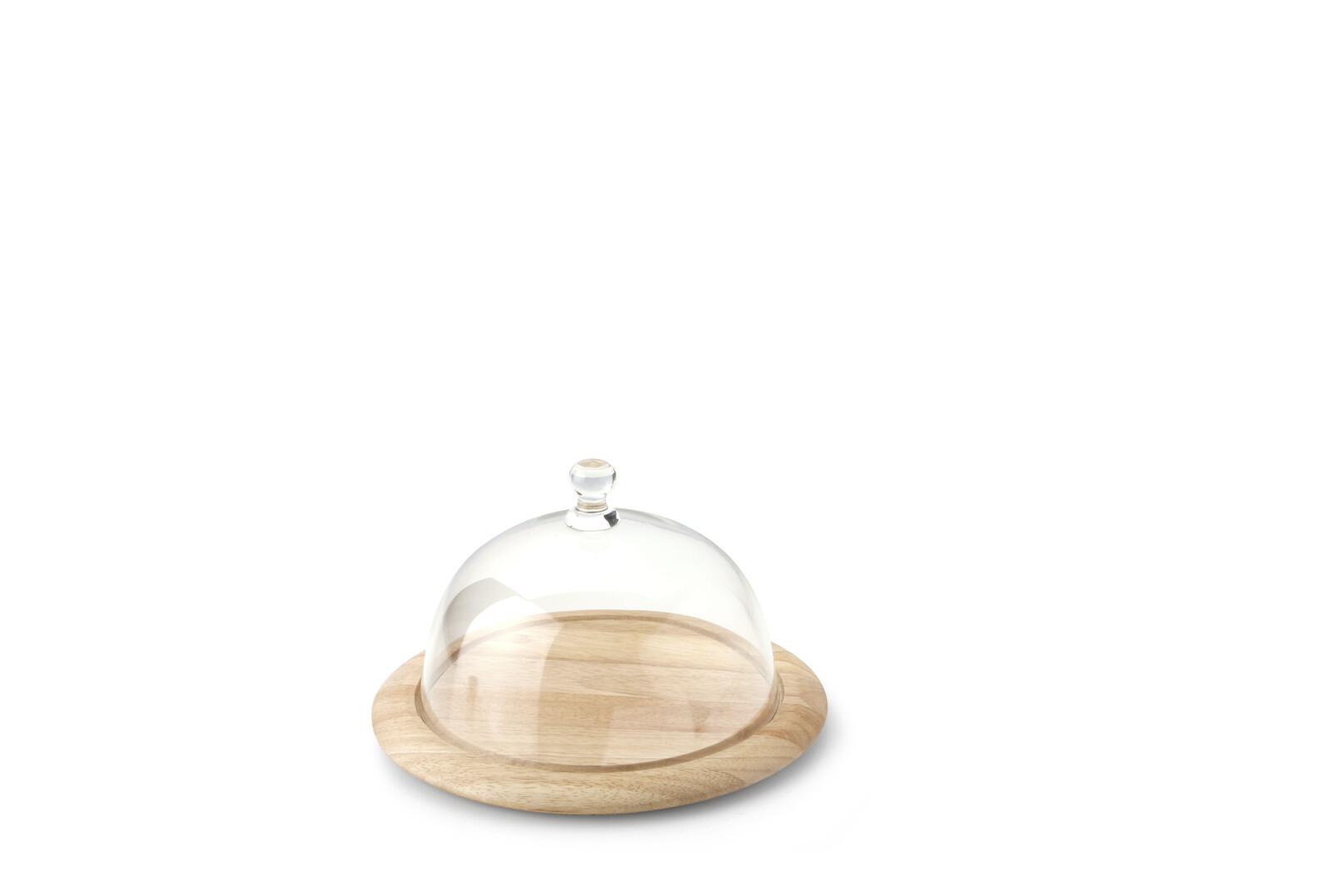 Käseglocke mit Glas und geölter Holz-Basis