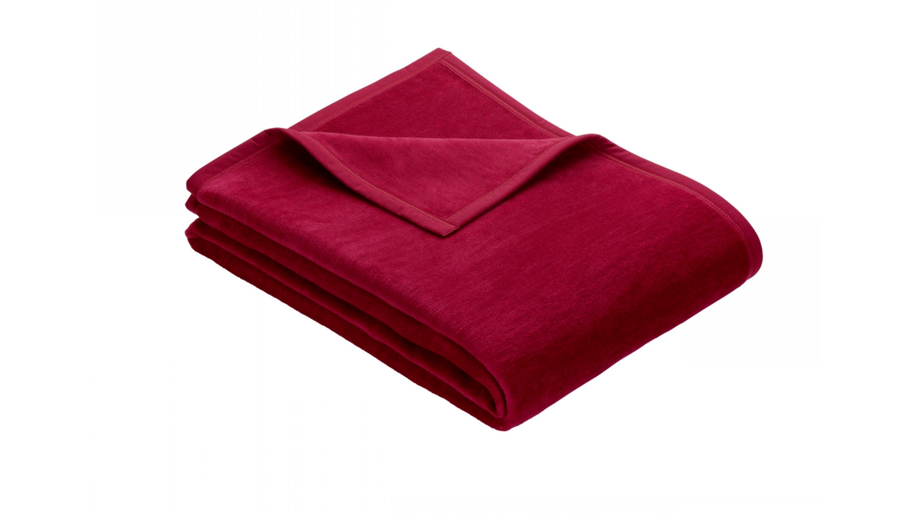 Gefaltete Fleecedecke in dunkelroter Farbe mit eingefasstem Rand