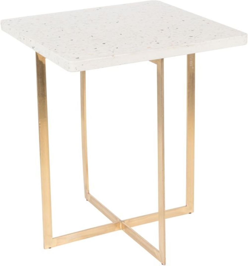 Beistelltisch Luigi Quadratisch weiß gold Terrazzo 45 cm Eisen modern elegant