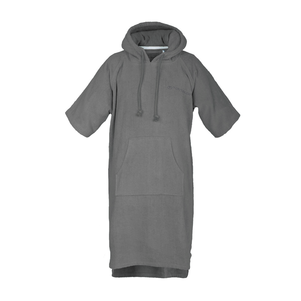 Grauer Poncho  mit Kapuze und Bauchtasche, Vorderansicht
