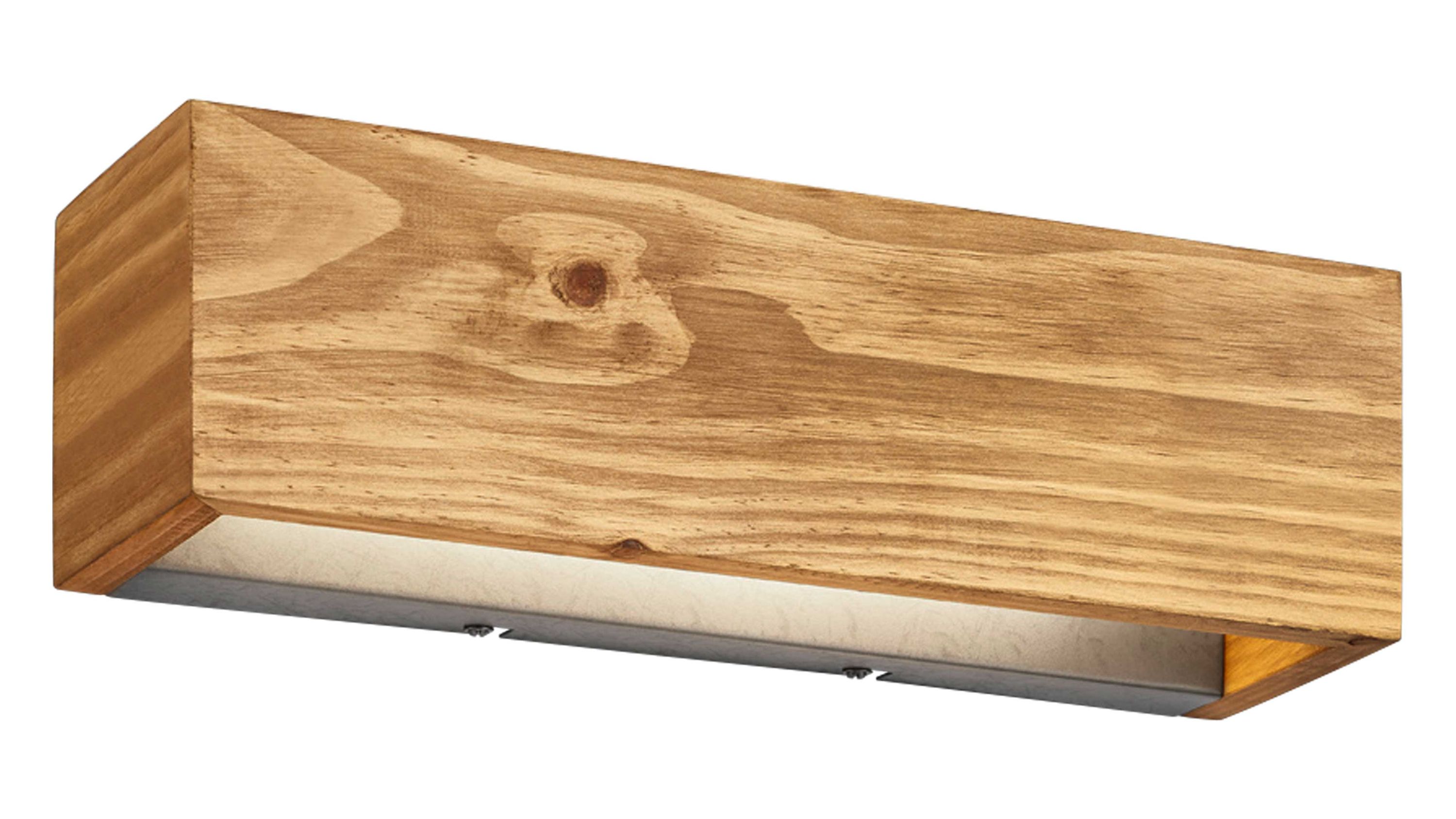 Rechteckige Wandleuchte aus hellem Holz mit sichtbarer Maserung
