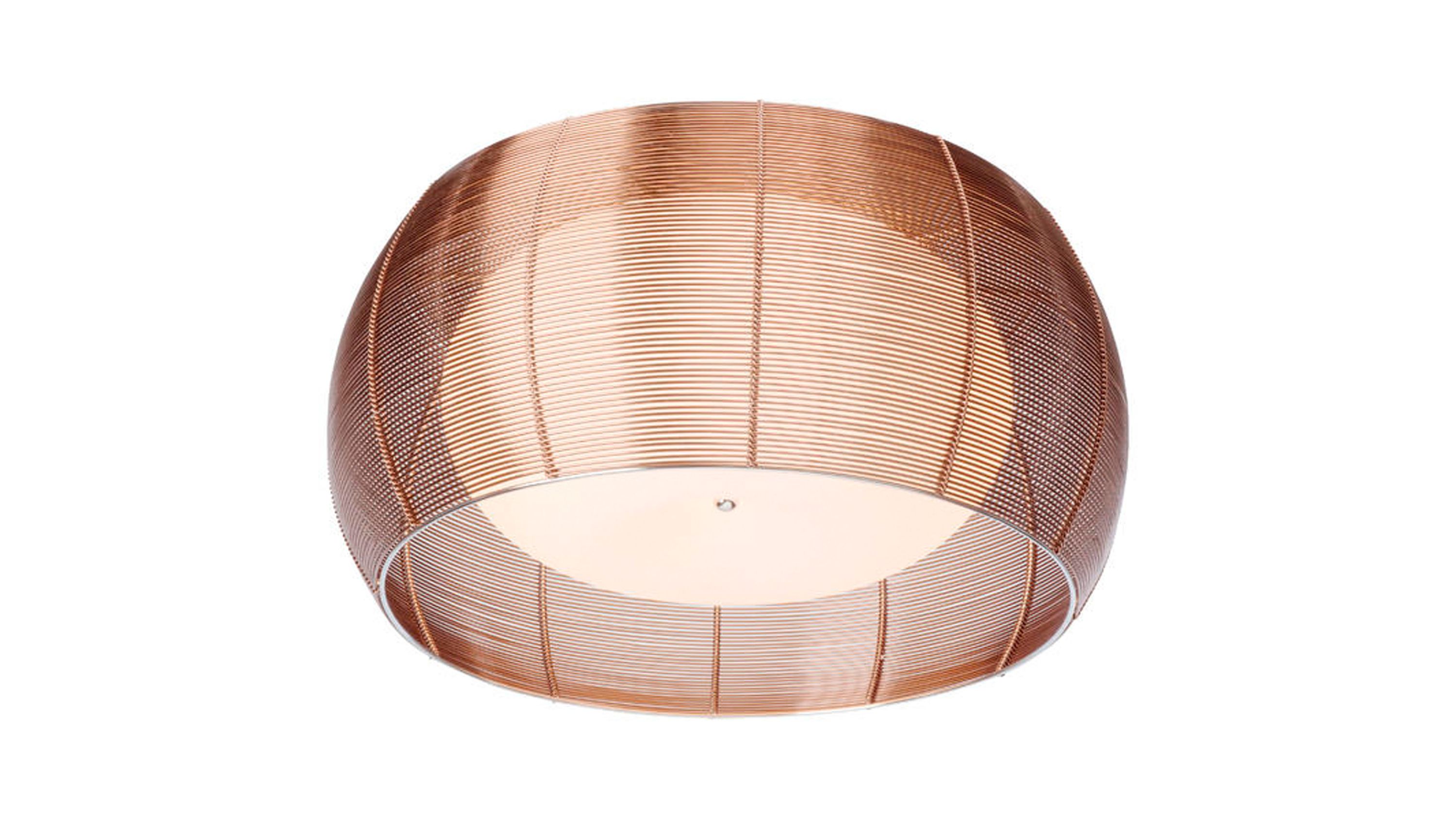 Runde Deckenlampe mit Stahldrahtschirm und Glasdiffusor Runde Deckenlampe mit bronzefarbenem Stahldrahtschirm und weißem Glasdiffusor