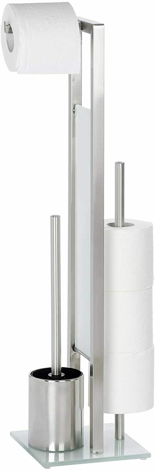 Stand-WC-Garnitur  in Silber mit WC-Bürste  Toilettenpapierhalter und Viereckigem Bodenhalter  modern und platzsparend