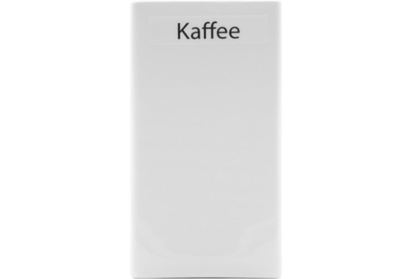 Kaffeepackung Weiße rechteckige Verpackung mit der Aufschrift „Kaffee“, freigestellt vor weißem Hintergrund