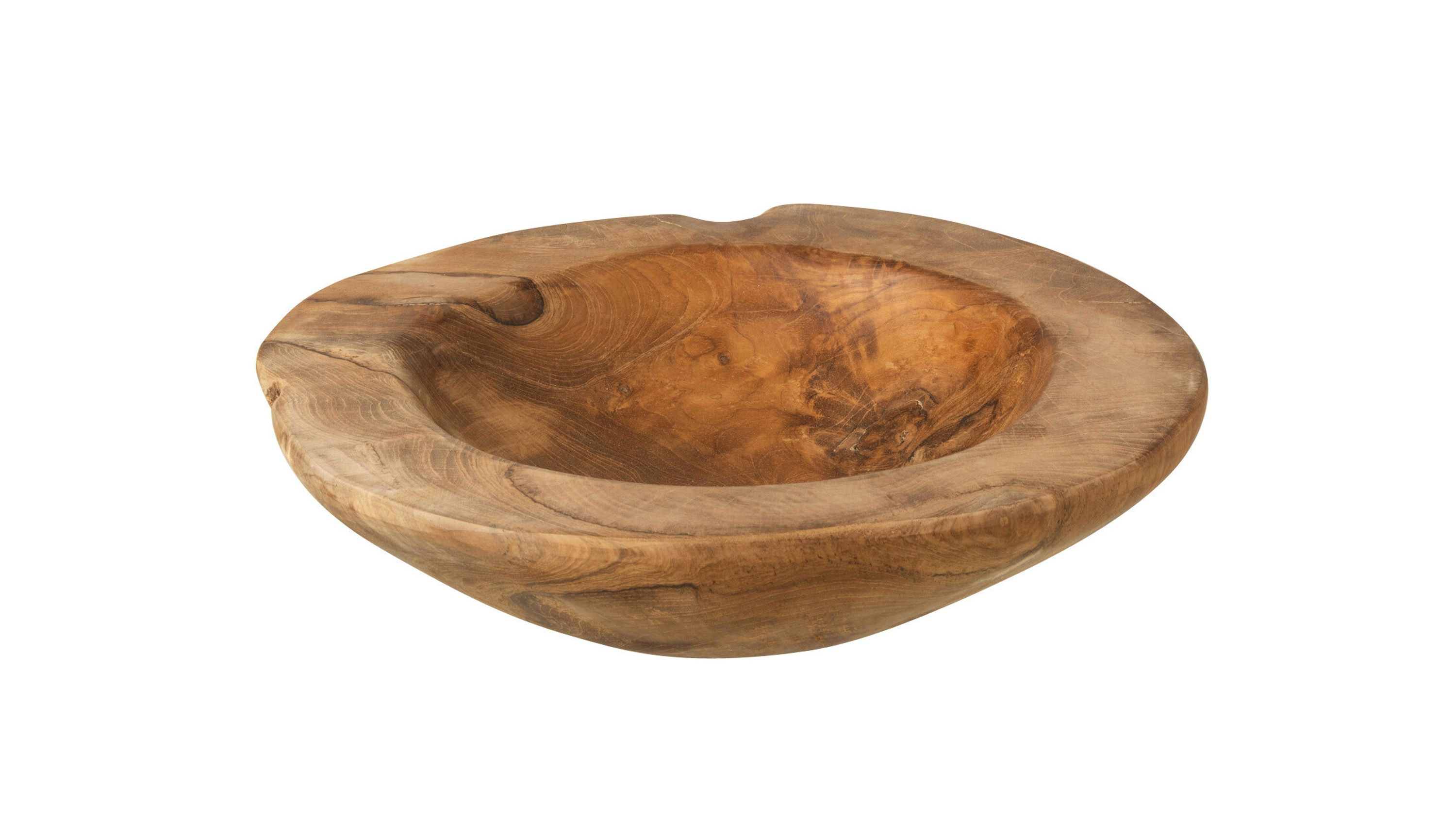 Runde Holzschale mit unregelmäßiger Kante in brauner Holzfarbe