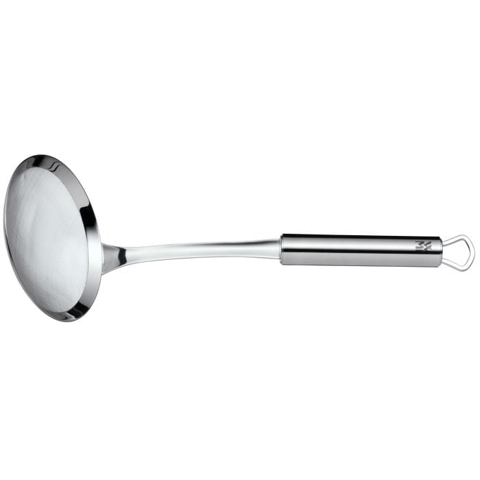 WMF Profi Plus Schaumlöffel  30 cm Länge  Drahtgeflecht  spülmaschinengeeignet Frontalansicht eines Schaumlöffels mit langem Griff und rundem Drahtgeflecht-Kopf  vor neutralem Hintergrund