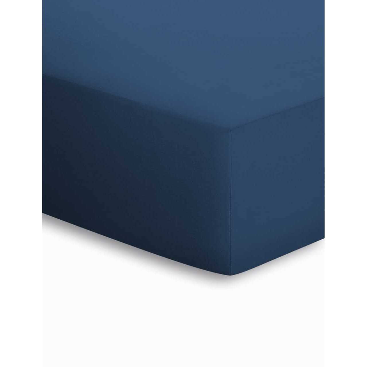 Ecke eines marineblauen Spannbetttuchs
