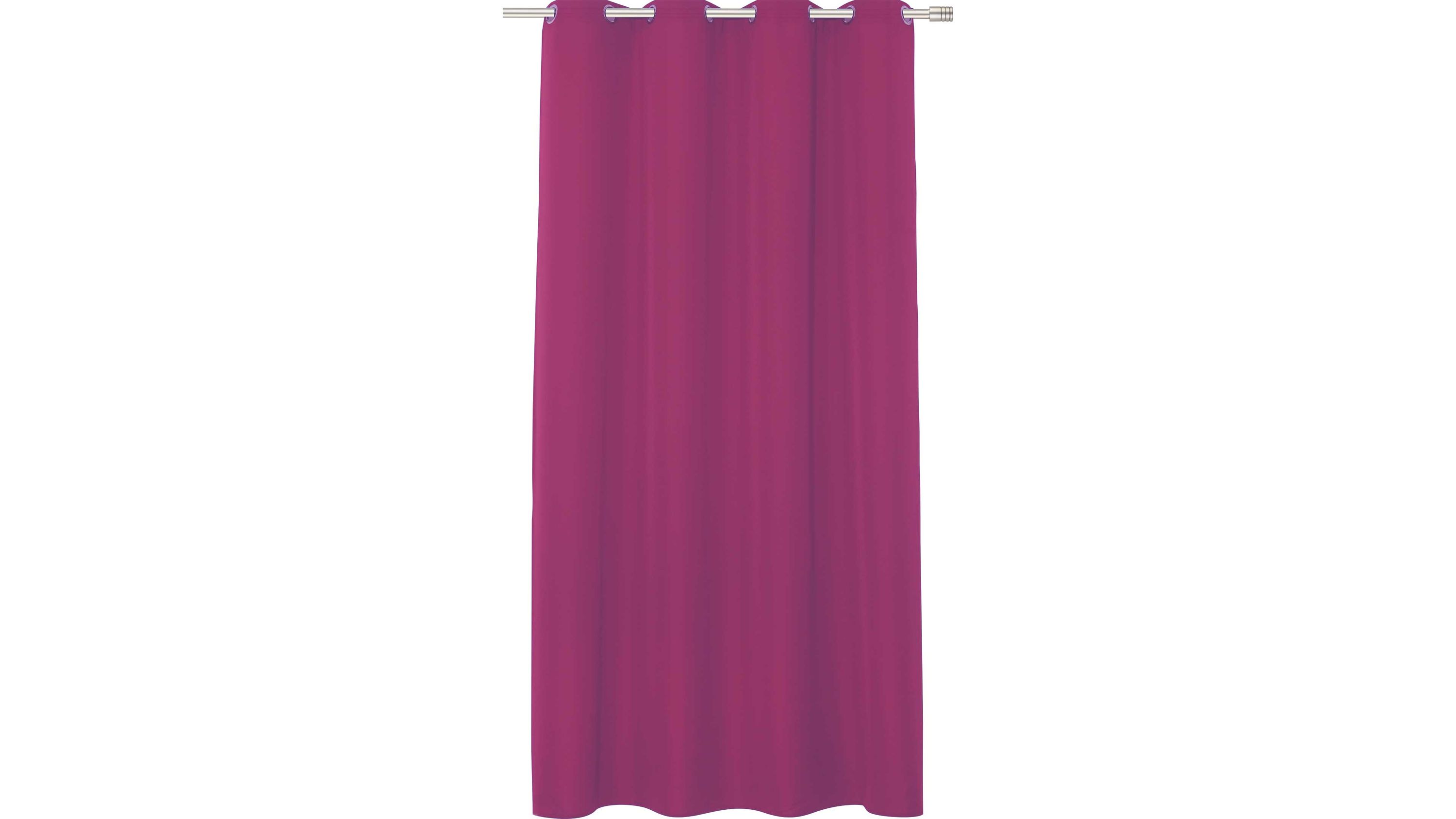 Beerenfarbener Ösenvorhang Beerenfarbener Vorhang mit Ösen an einer Gardinenstange hängend