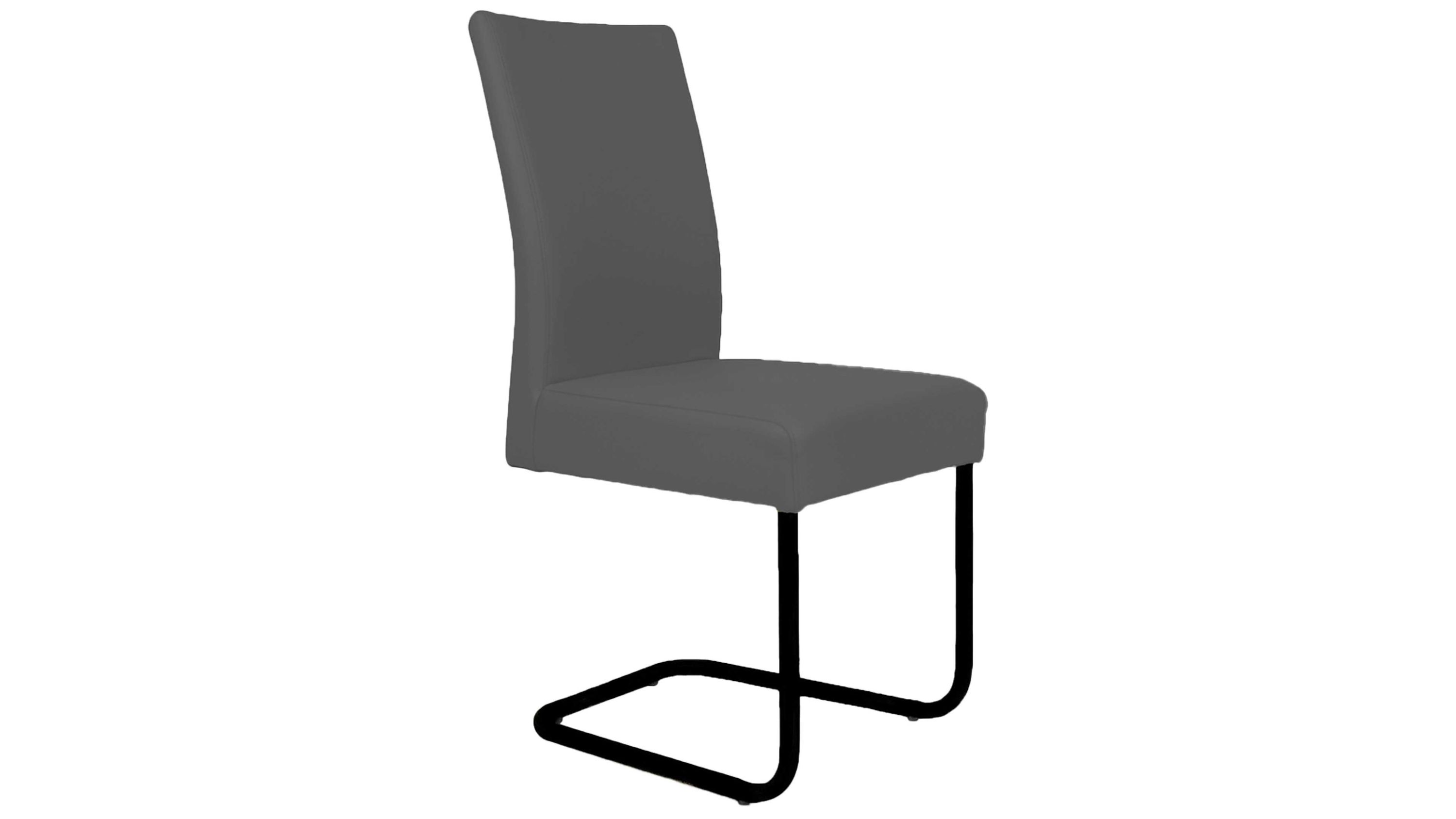 Schwingstuhl mit fangofarbenem Sitz und Rückenlehne aus Kunstleder und mattschwarzem Stahlgestell