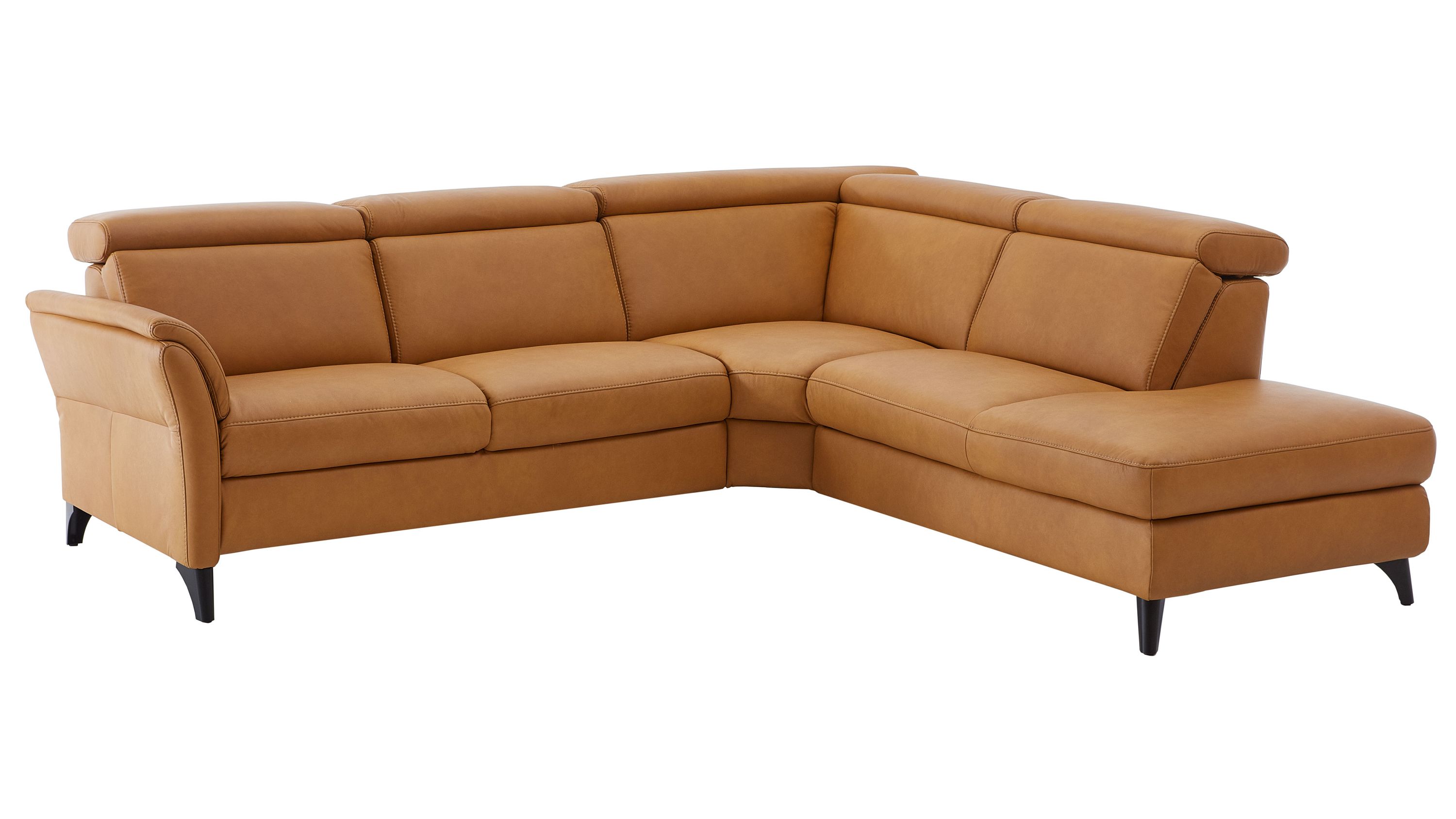 Polsterprogramm Relaxa 6.0 Plus PSG XC - Ecksofa senffarbener LongLife-Leder Punch - Stellfläche ca. 270 x 239 cm