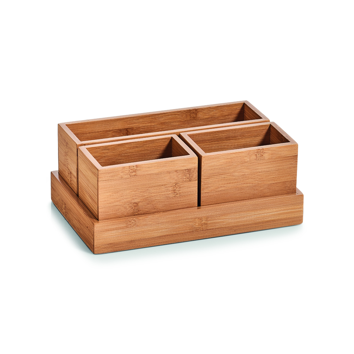 Vierteiliger Holz-Organizer mit Fächern Vierteiliger Organizer aus Holz mit rechteckigen und quadratischen Fächern in natürlicher Holzfarbe