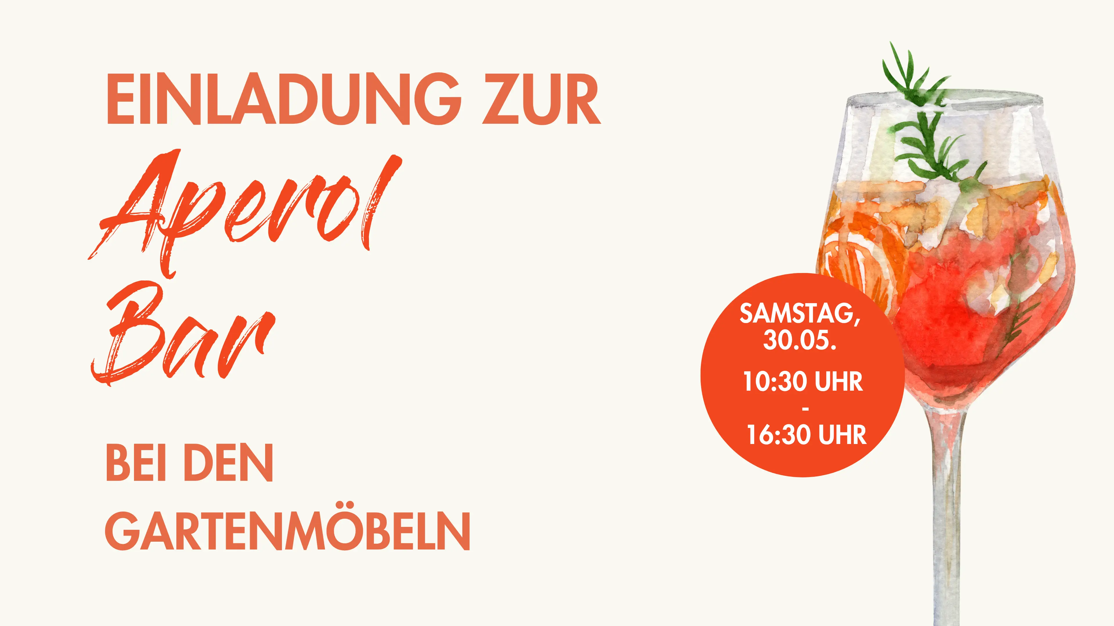 Aperol Bar am Samstag, 30.05., 10:30Uhr - 16:30Uhr bei den Gartenmöbeln.