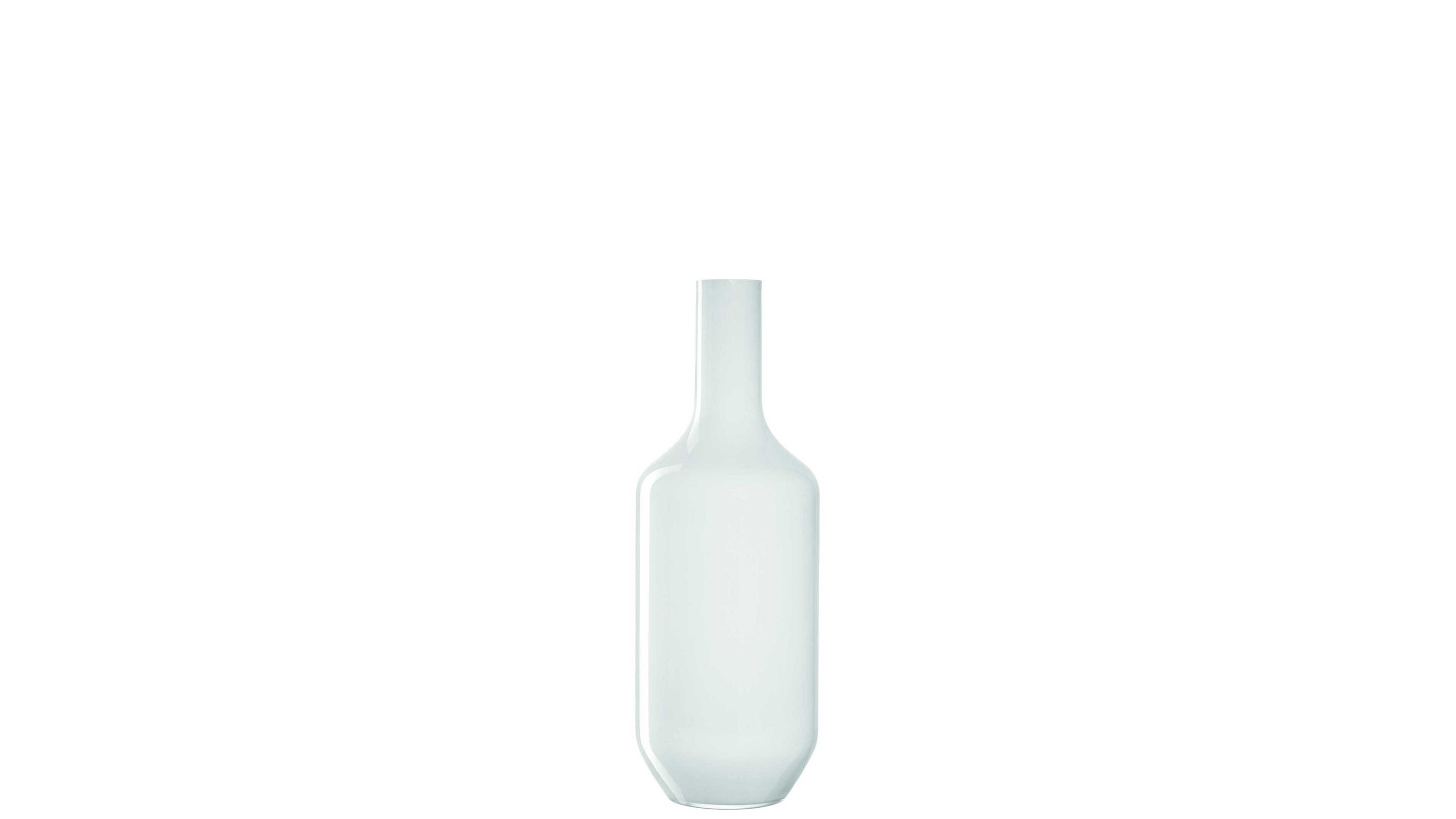 Weiße Vase aus Glas mit schmalem Hals und rechteckigem Körper