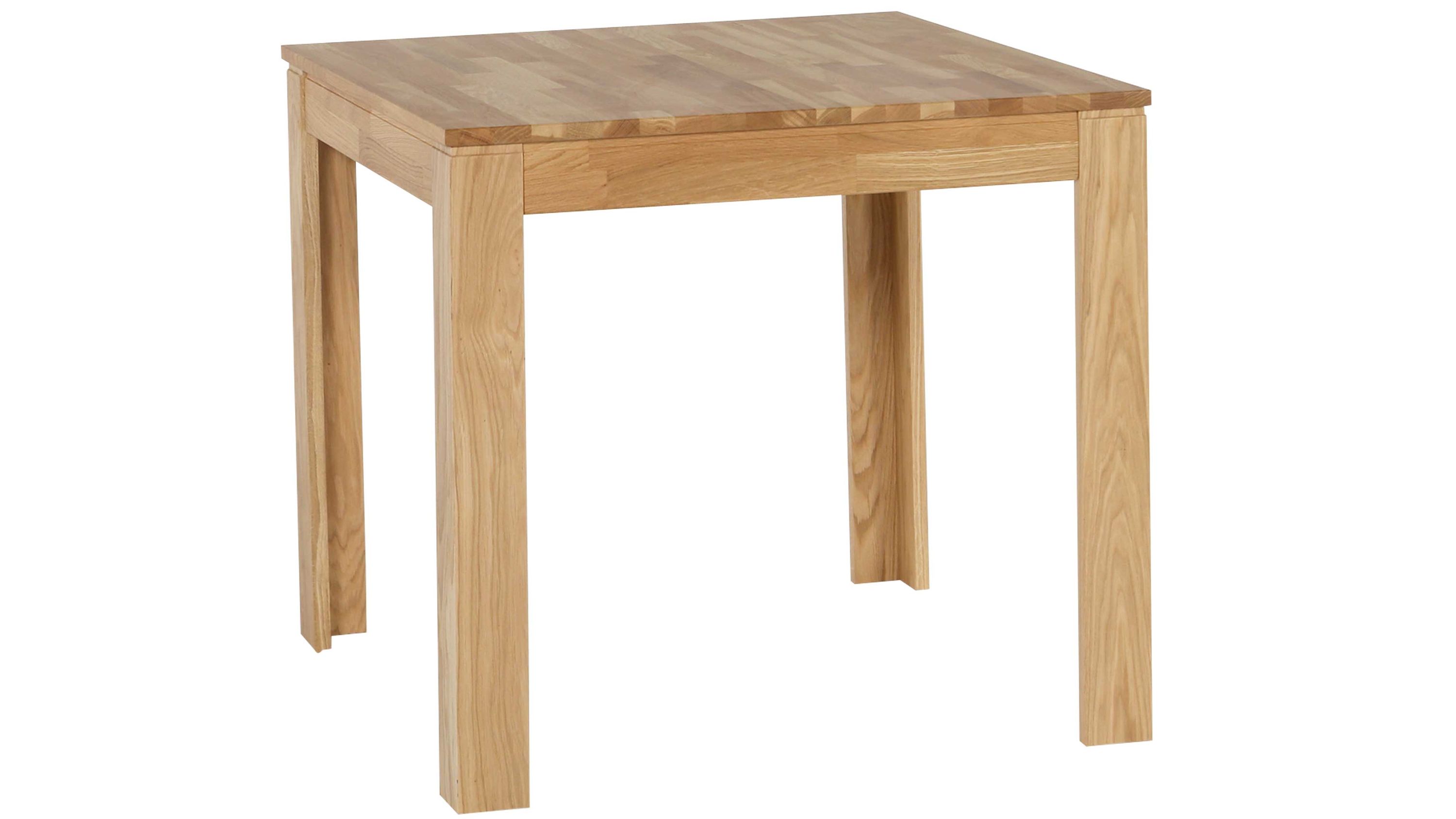 Quadratischer Esszimmertisch mit vier geraden Beinen in hellem Holz