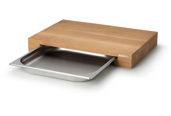 Schneidebrett aus Holz mit Edelstahl-Schublade