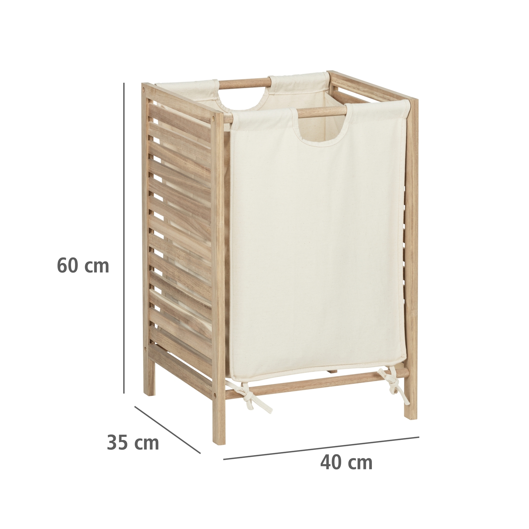 Wäschesammler mit braunem pflegeleichtem atmungsaktivem Wäschebeutel modernes Design frontal leicht von rechts
