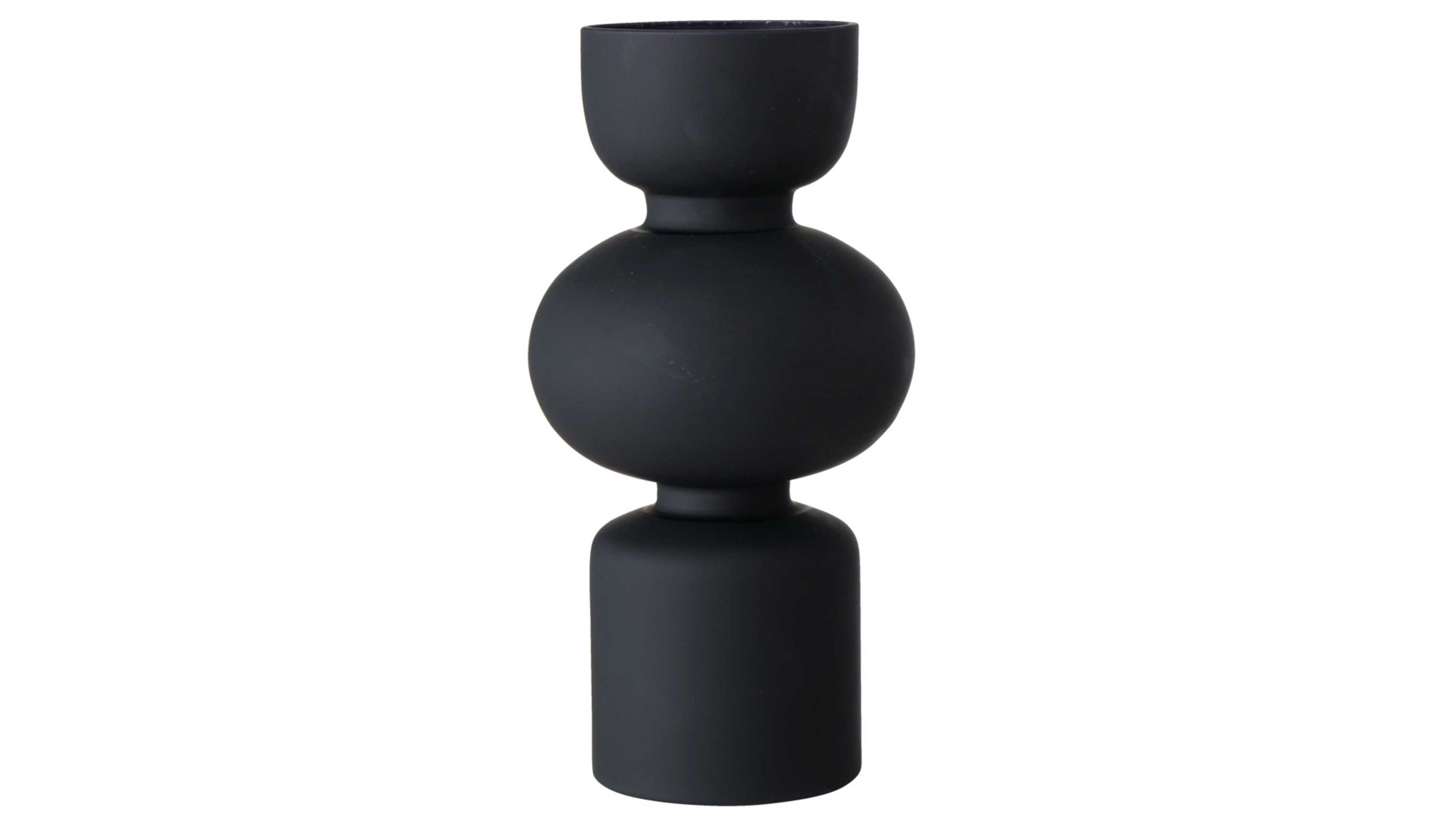 Mattschwarze Vase mit segmentiertem Design Mattschwarze Vase mit drei unterschiedlich geformten Segmenten aus lackiertem Glas