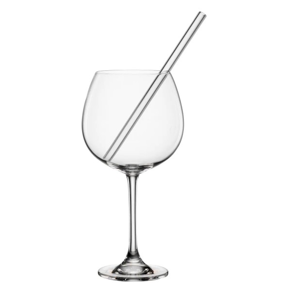 Ginglas aus Kristallglas  zweiteiliges Set  transparent  mit langem Strohhalm  bauchige Form  hoher Stiel