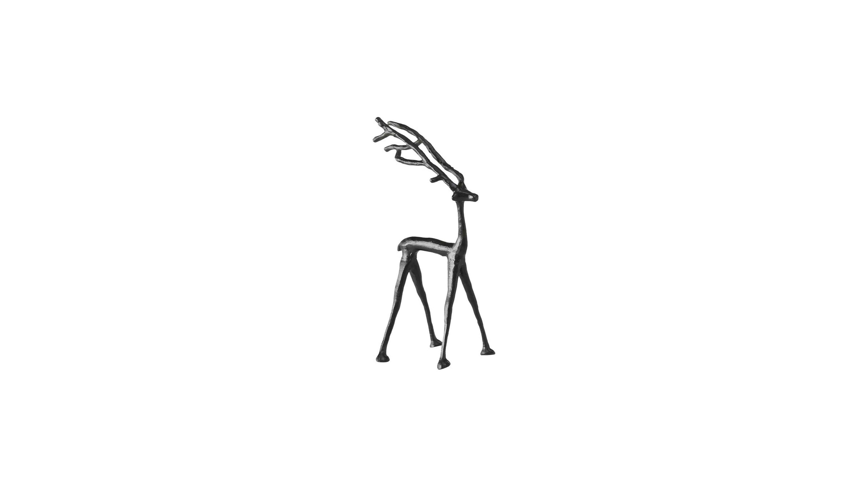 Schwarze Hirschfigur mit langem Hals und Geweih in abstrakter Form