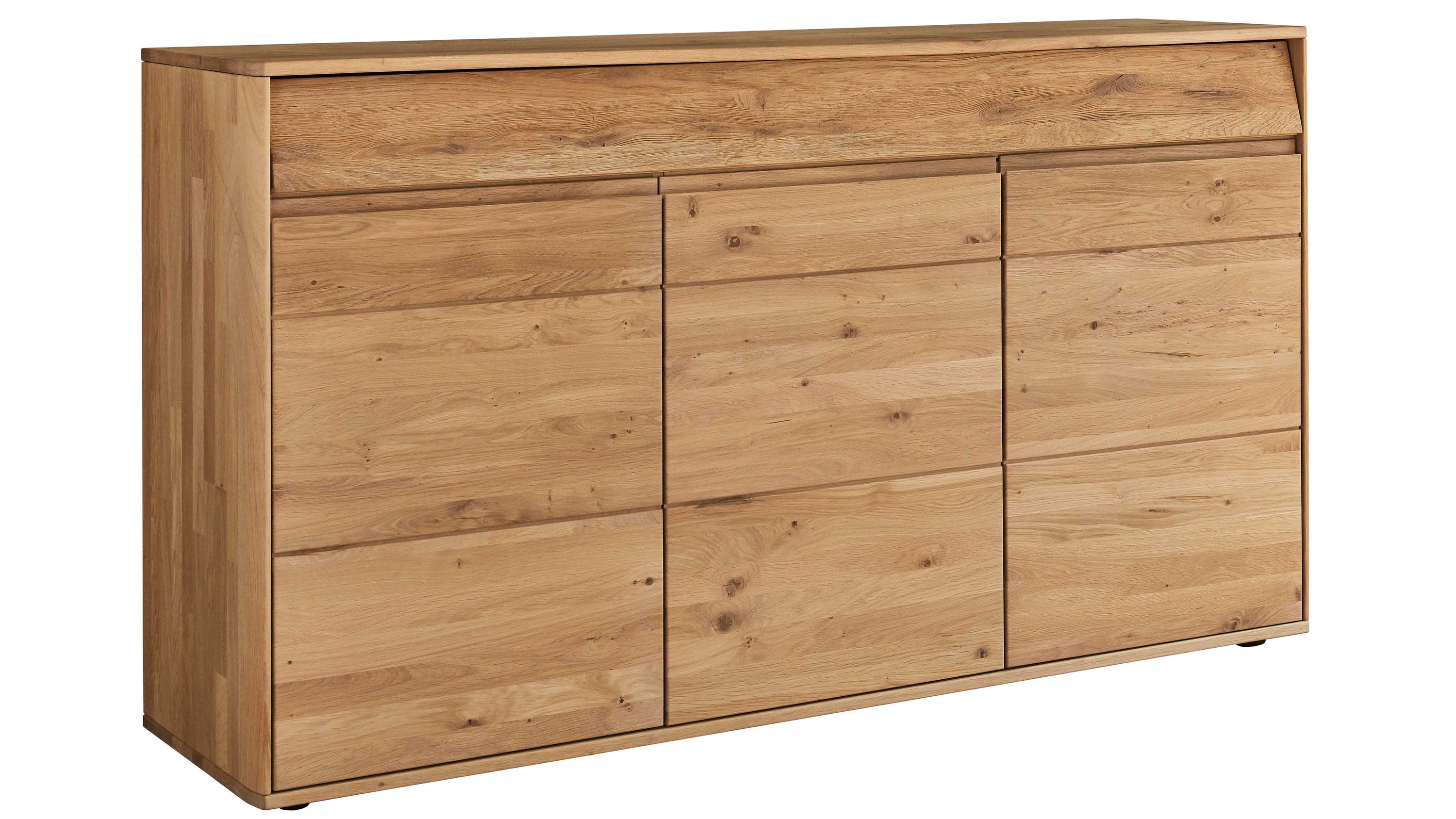 Sideboard mit drei Türen und drei Schubladen in hellbrauner Holzoptik