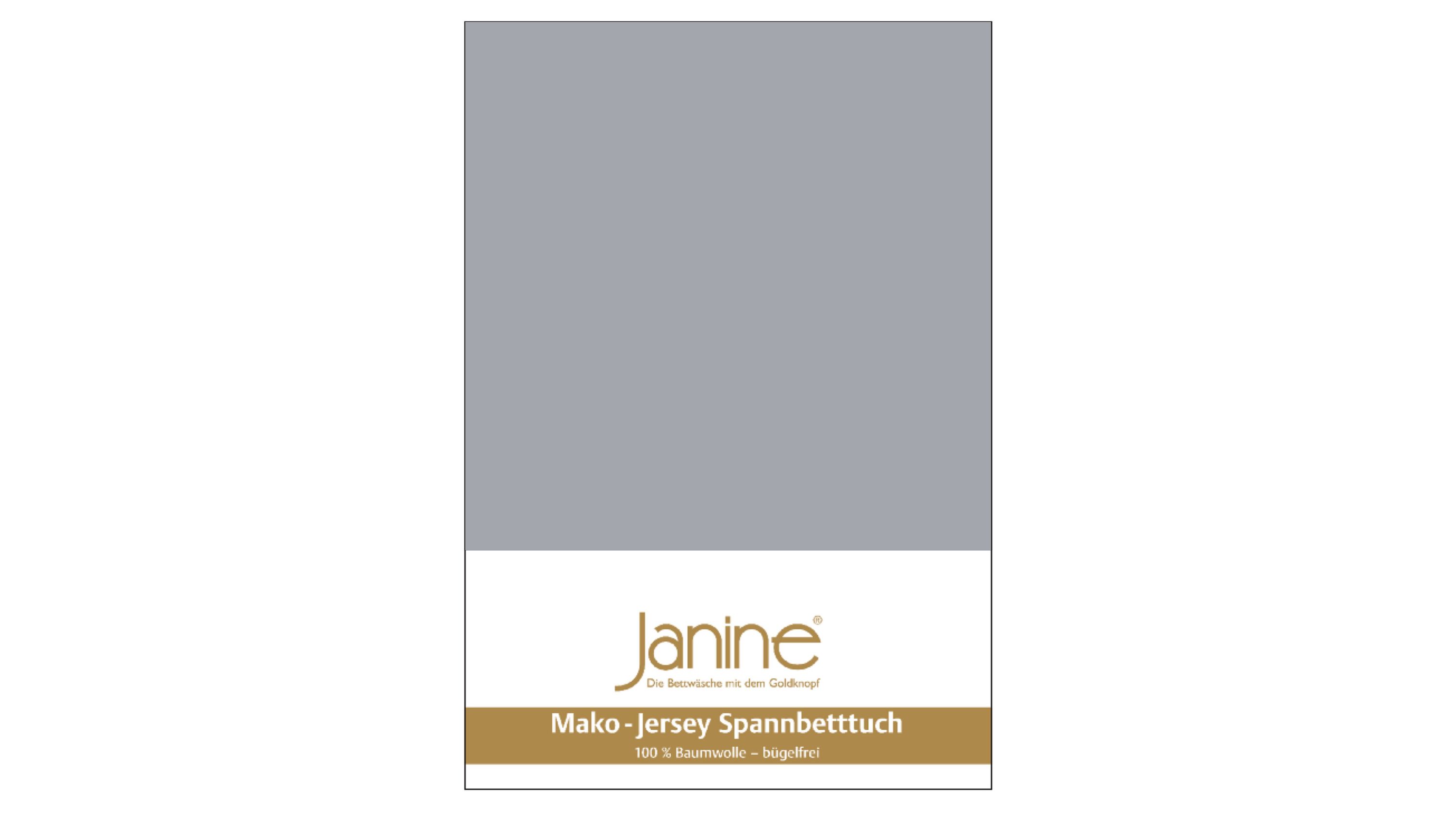 Graues Spannbettlaken aus Jersey mit Verpackung und Markenaufdruck