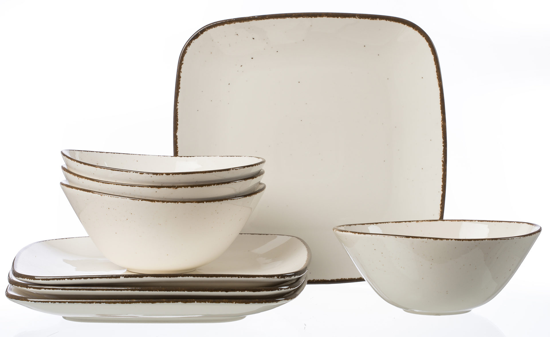 Ritzenhoff & Breker Casa Tafelservice 8-teilig Weiß  natürliches Steingut-Geschirr mit Tellern und Schalen im Handmade-Look 8-teiliges Tafelservice in Cremeweiß mit eckigen Tellern und runden Schüsseln