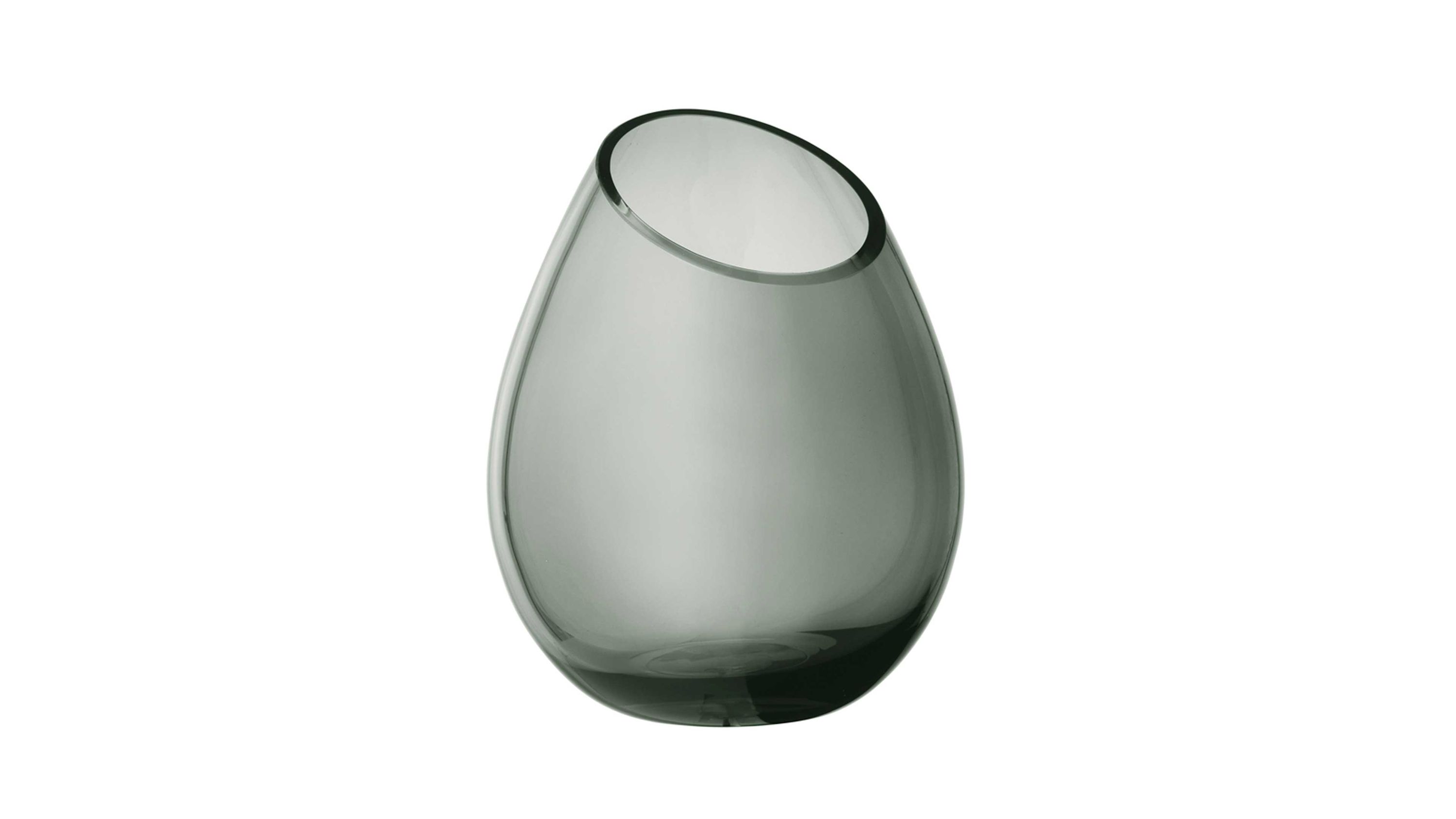 Tropfenförmige Vase aus rauchfarbenem Glas Vase mit tropfenförmiger Form aus rauchfarbenem Glas mit schrägem Öffnungsrand