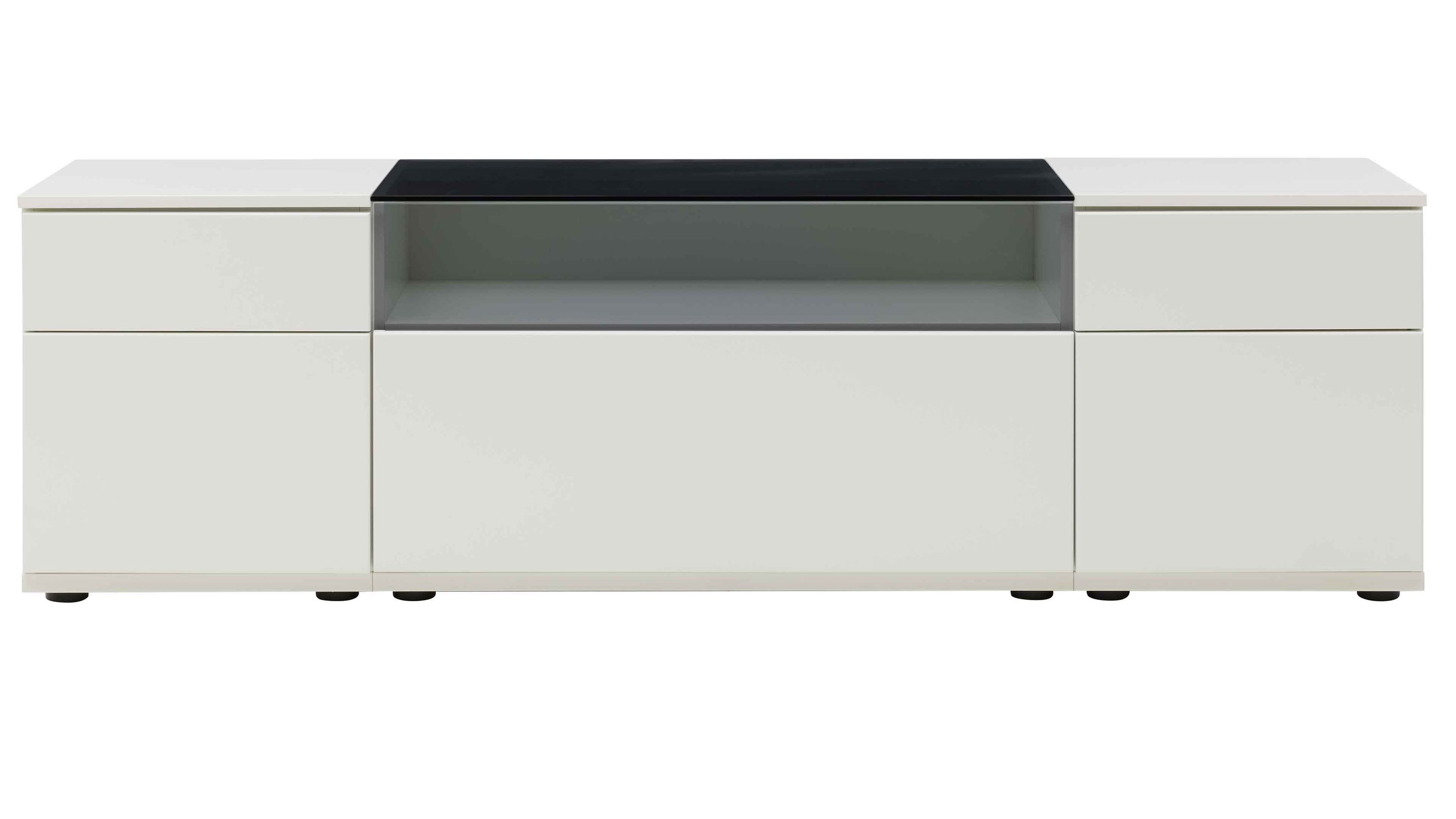 Interliving Wohnzimmer Serie 2031 - Lowboard LT18060 als Medienmöbel Tonweiß & graues Glas - zwei Türen, eine Schublade, Breite ca. 180 cm