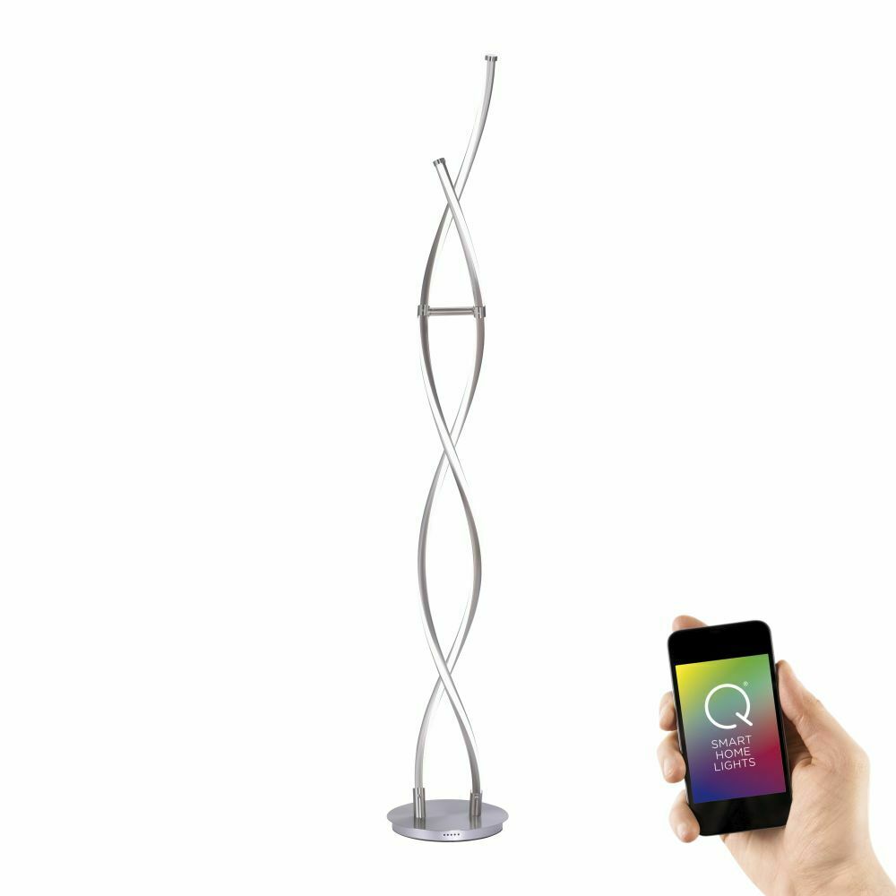 LED-Stehleuchte  moderne zylindrische Form   abgebildet in voller Höhe mit Fernbedienung