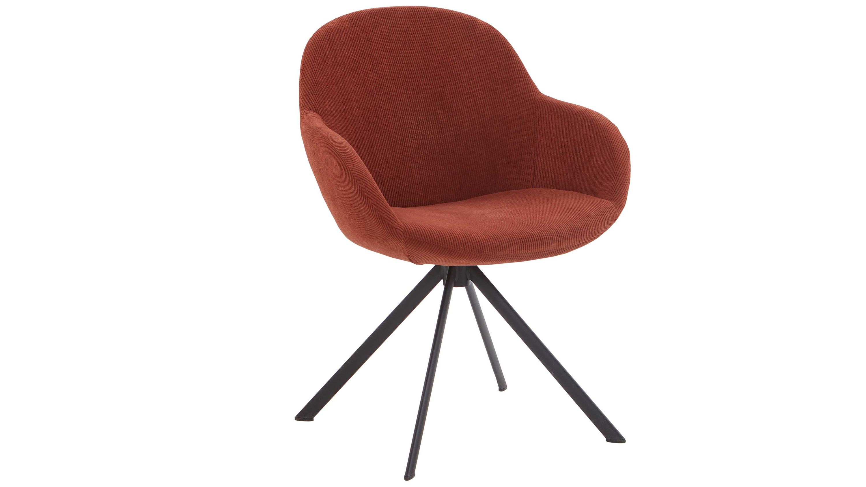 Armlehnstuhl mit kupferfarbenem Bezug und schwarzem Gestell Armlehnstuhl mit kupferfarbenem Stoffbezug und schwarzem Metallgestell mit vier Beinen