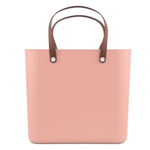 Albula Tasche linnea pink  mit braunen Griffen  frontal fotografiert