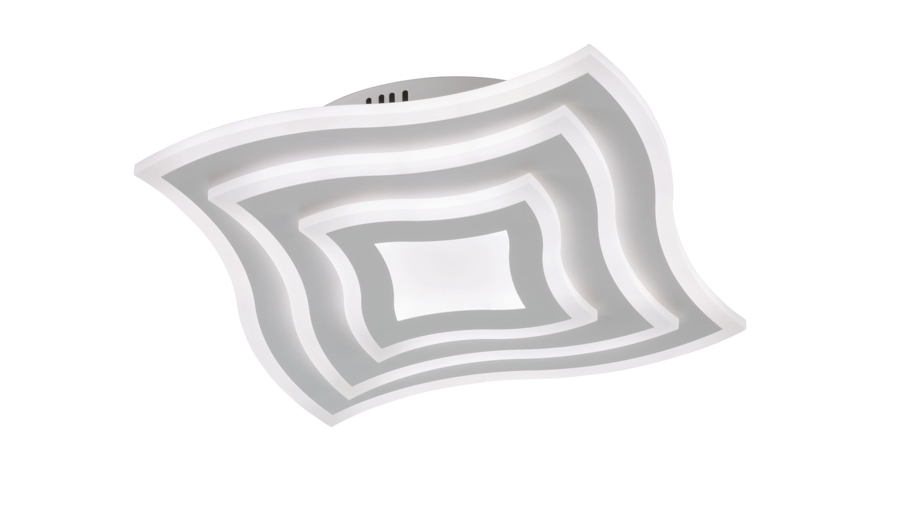 Wellenförmige weiße Deckenleuchte quadratisch Weiße Deckenleuchte mit wellenförmigem quadratischem Design und mehreren Lichtstreifen