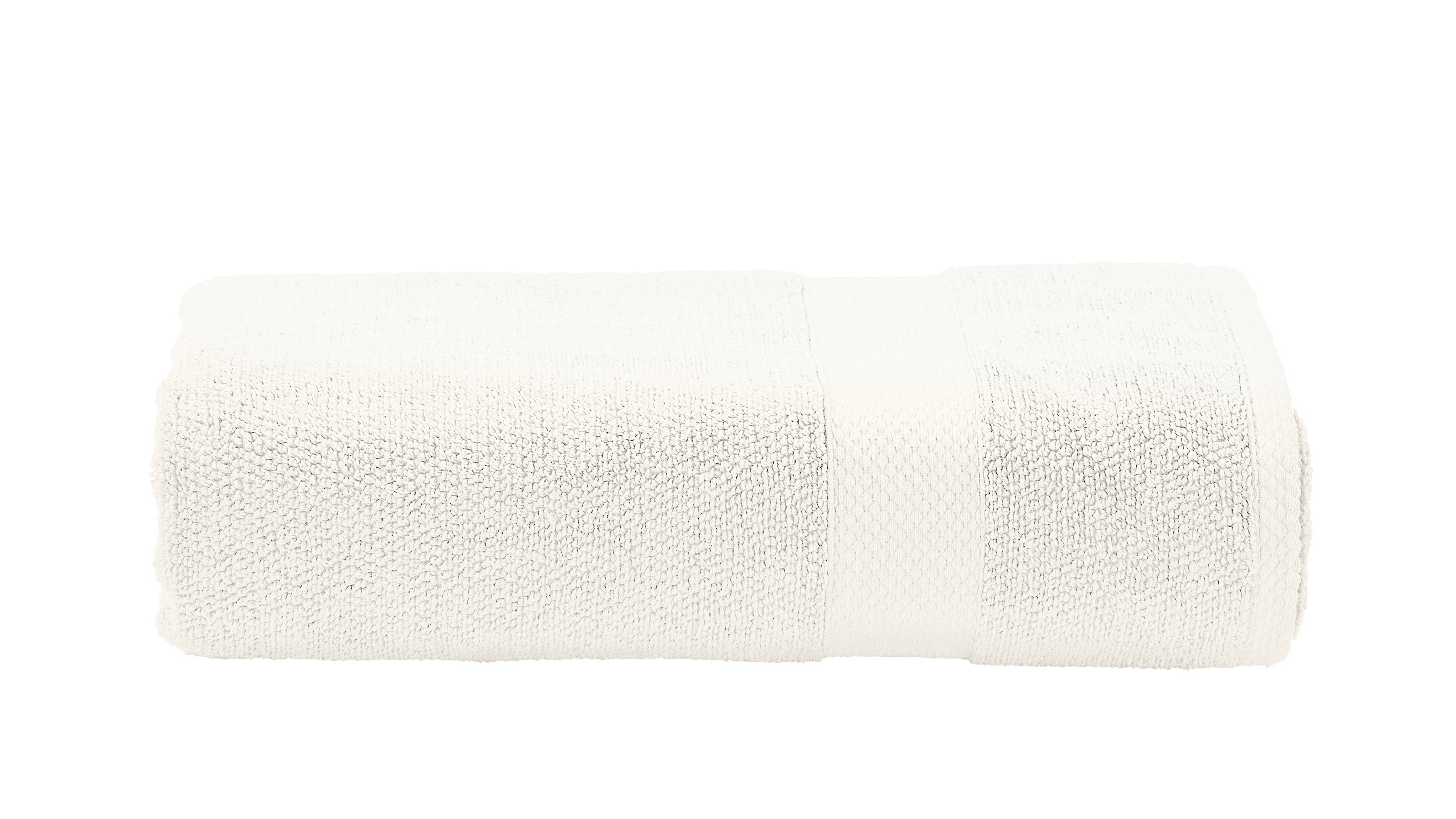 Weißes zusammengerolltes Handtuch mit Struktur und glattem Streifen