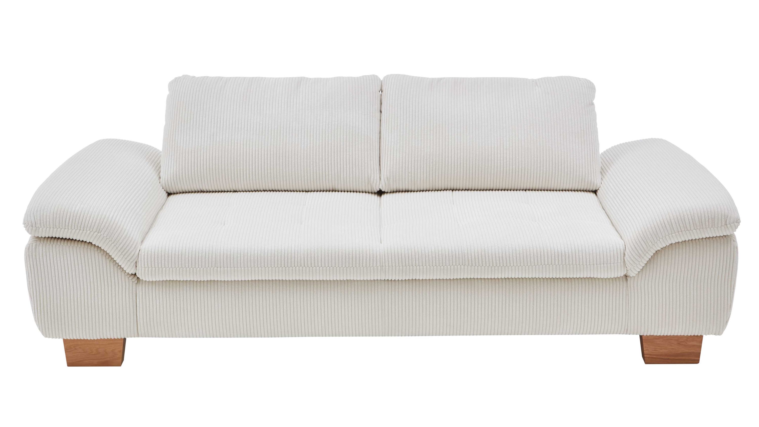Dreisitziges Sofa mit naturfarbenem Cordbezug und kurzen Holzfüßen