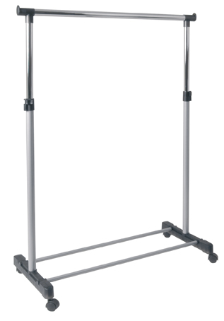 Rollgarderobe aus verchromtem und alufarbenem Stahl mit zwei Querstreben und vier Rollen