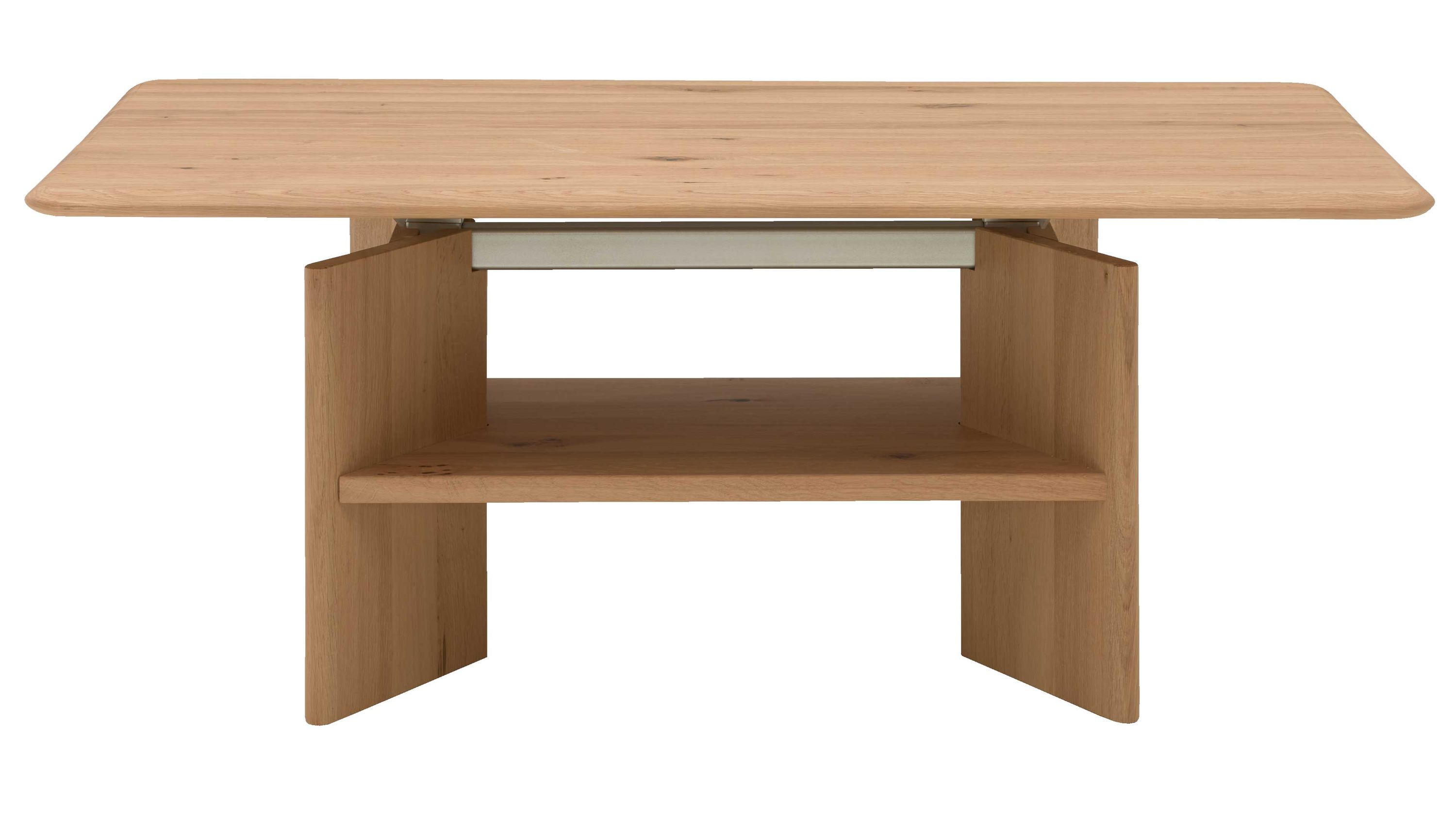 Couchtisch mit Ablageboden in Holzoptik Rechteckiger Couchtisch mit abgerundeter Tischplatte und Ablageboden in heller Holzoptik