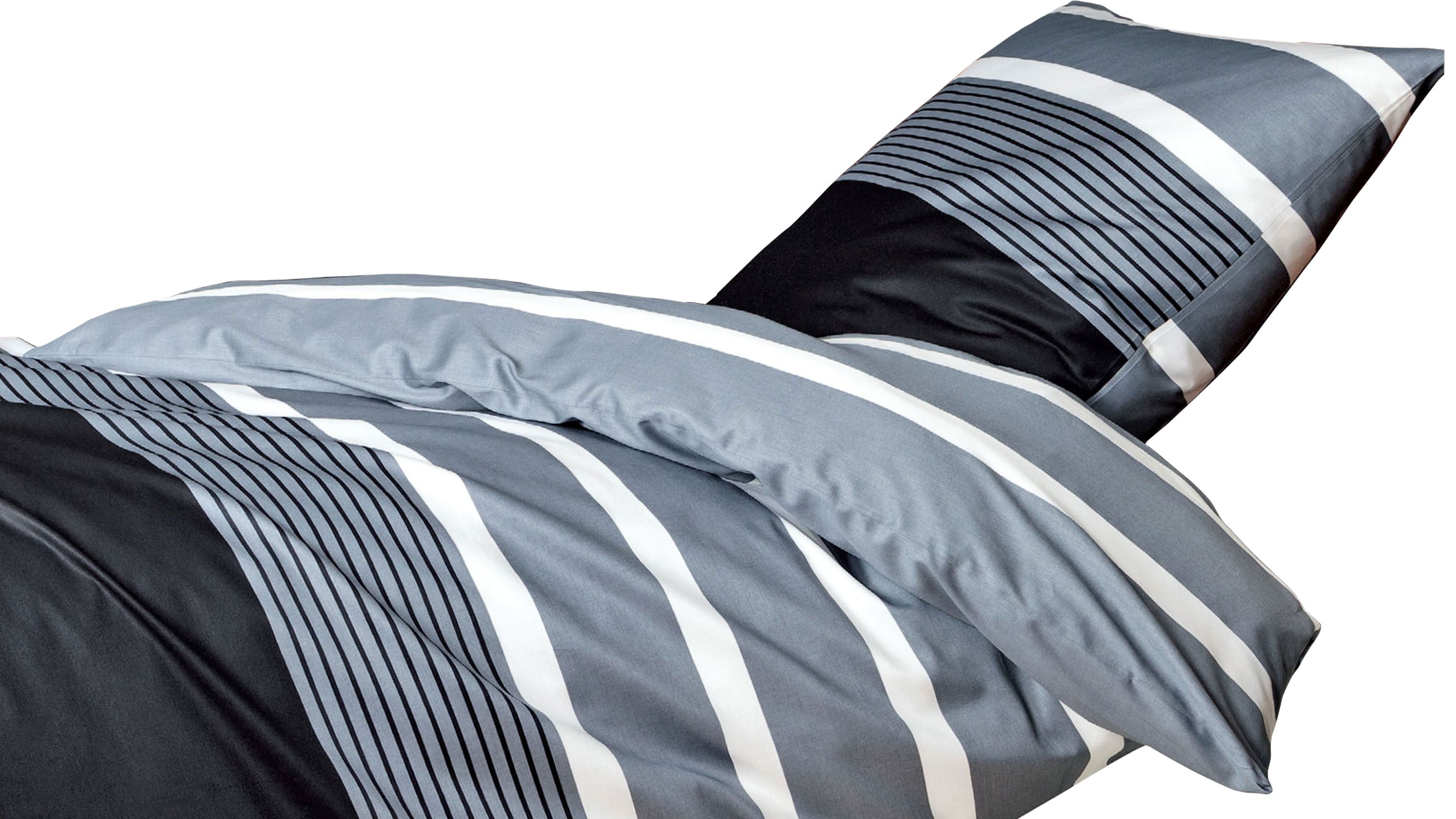 Zweiteiliges Bettwäsche-Set mit Streifenmuster in Silber und Schwarz Bettwäsche-Set mit Kissenbezug und Deckenbezug in silberfarbenem und schwarzem Streifenmuster