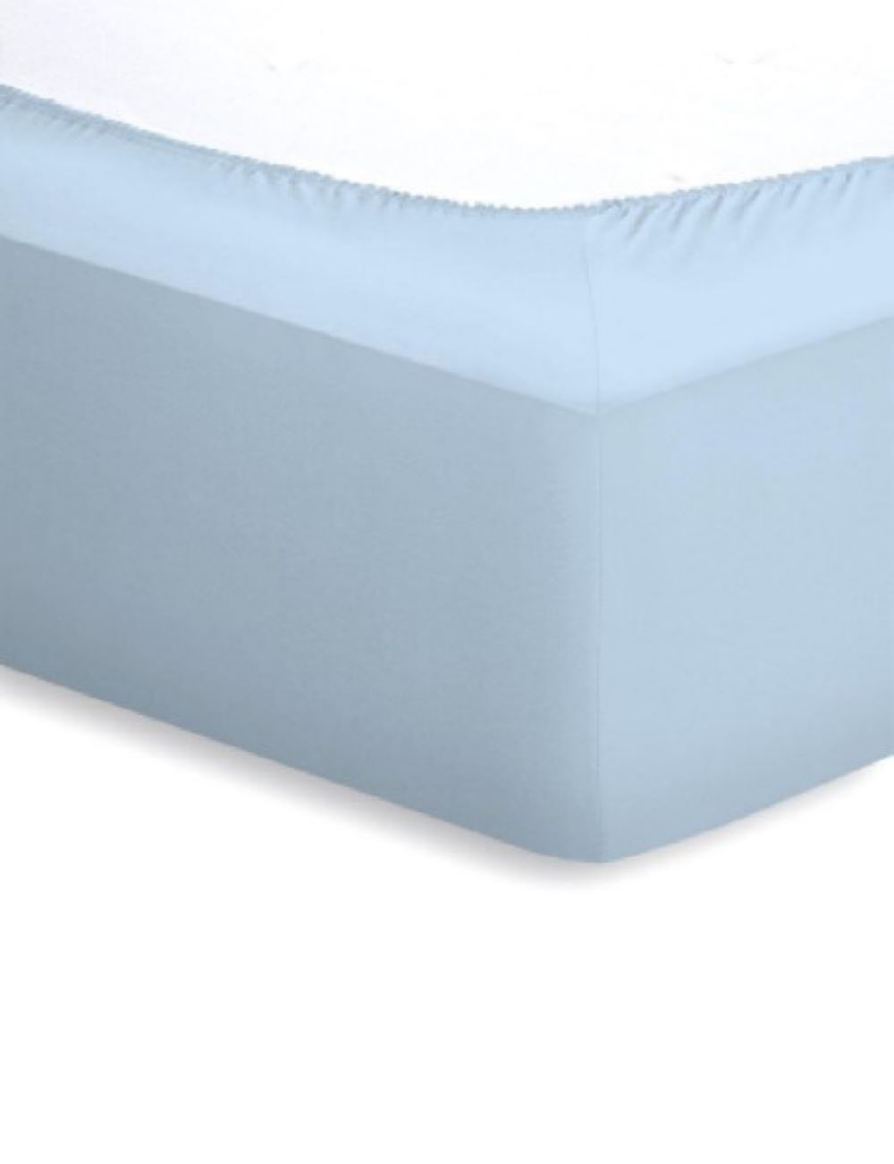 Spannbetttuch in Aqua  aufgezogen über Matratze mit weißem Topper
