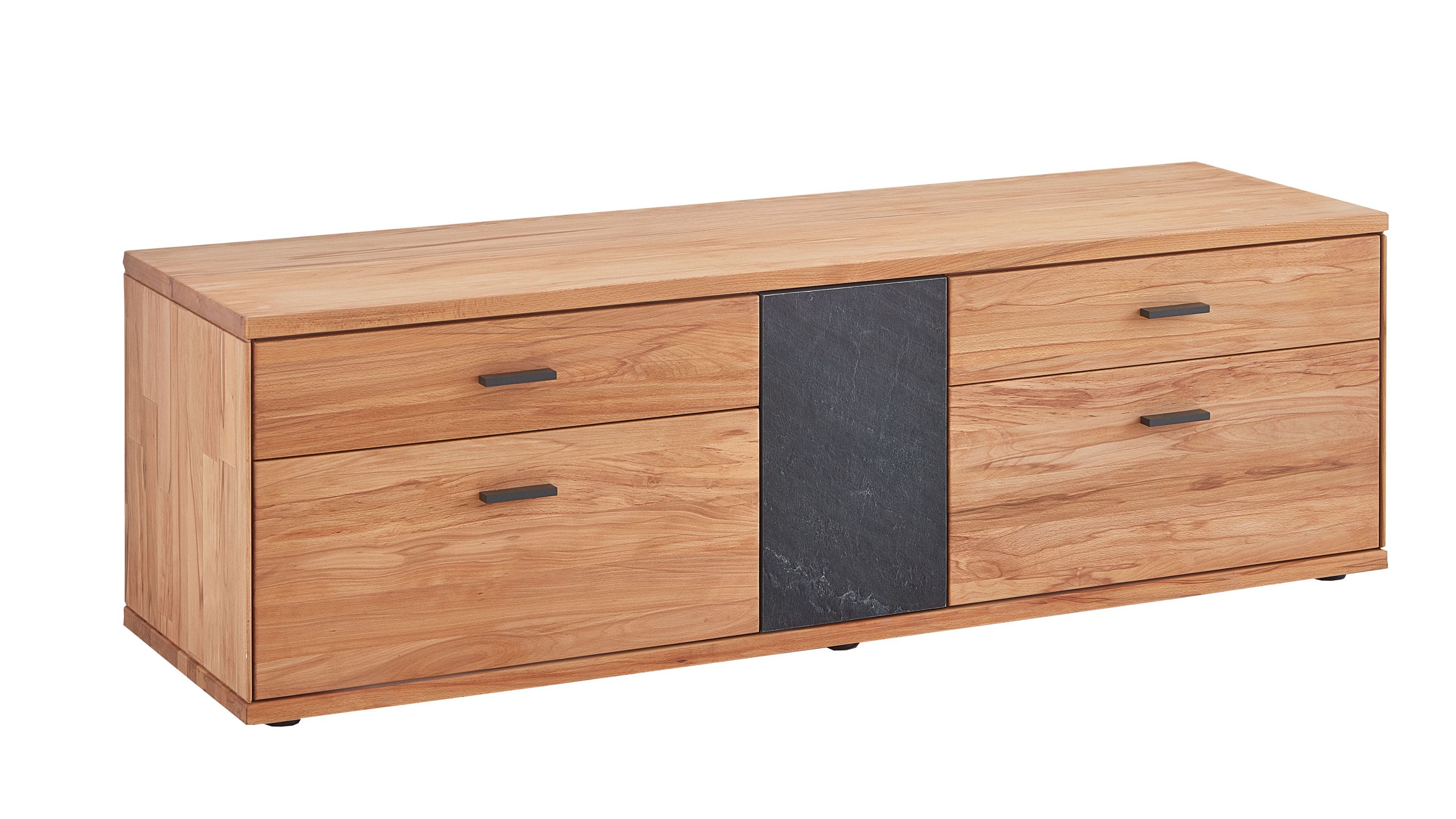 Lowboard als TV-Möbel naturfarbene Kernbuche & Schiefer  drei Türen, zwei Schübe, ca. 182 x 40 cm