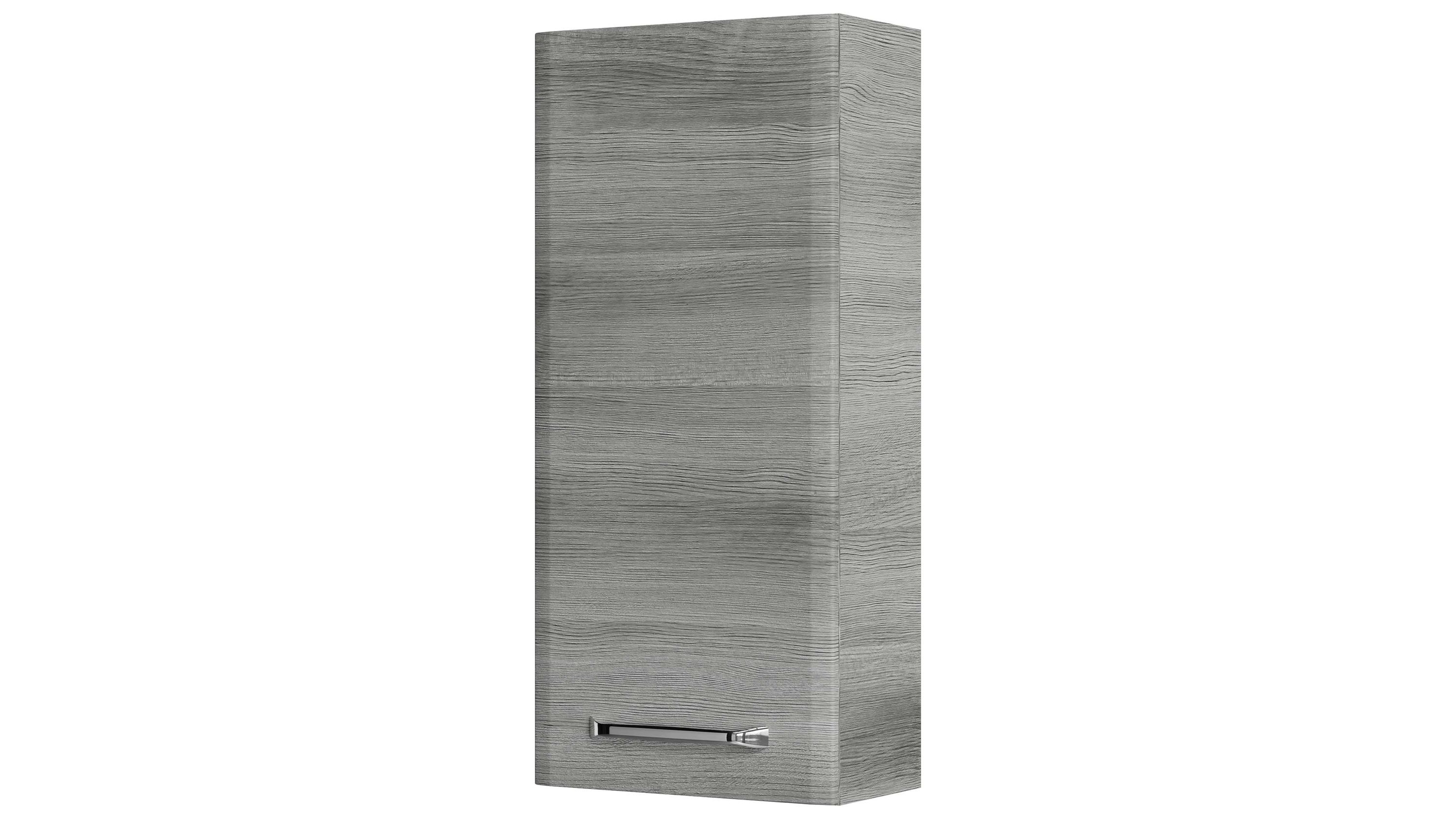 Hängeschrank mit einer Tür in grauer Holzoptik und Metallgriff