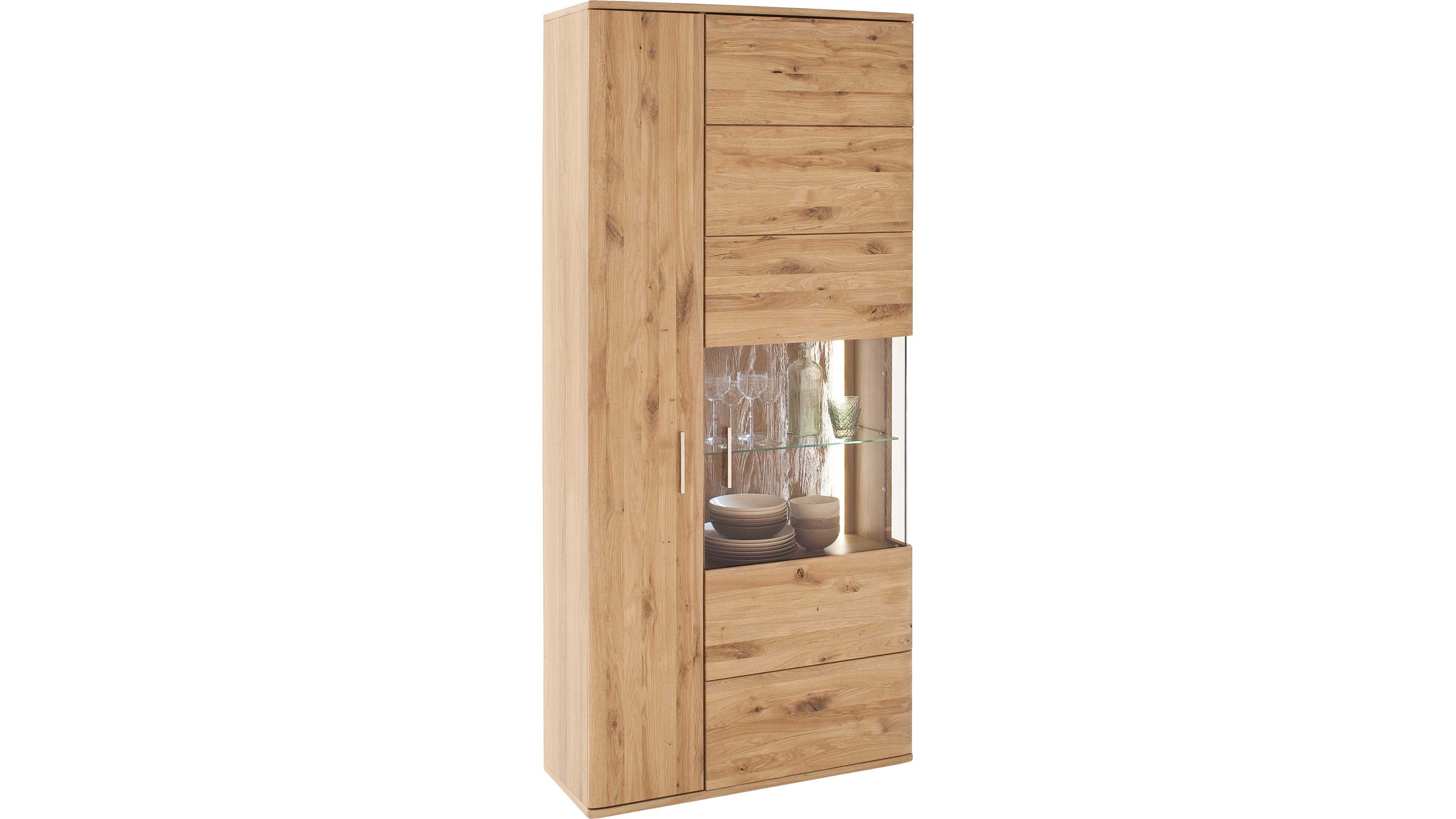 Kombivitrine mit zwei Türen in Holzoptik mit Glaseinsatz und Beleuchtung