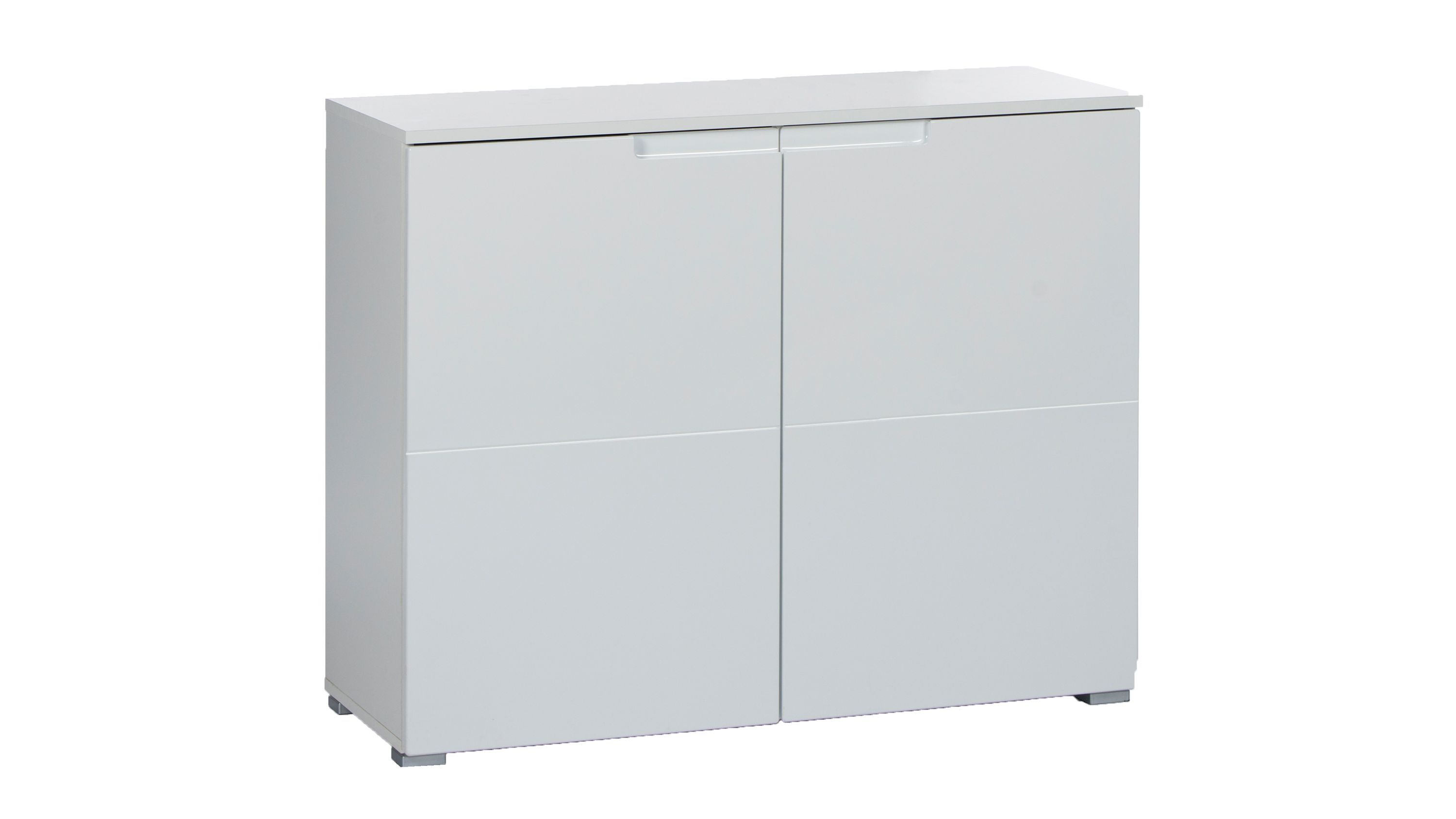 Sideboard mit zwei Türen in Weiß Hochglanz Sideboard mit zwei weißen Türen und weißem Korpus in Hochglanz