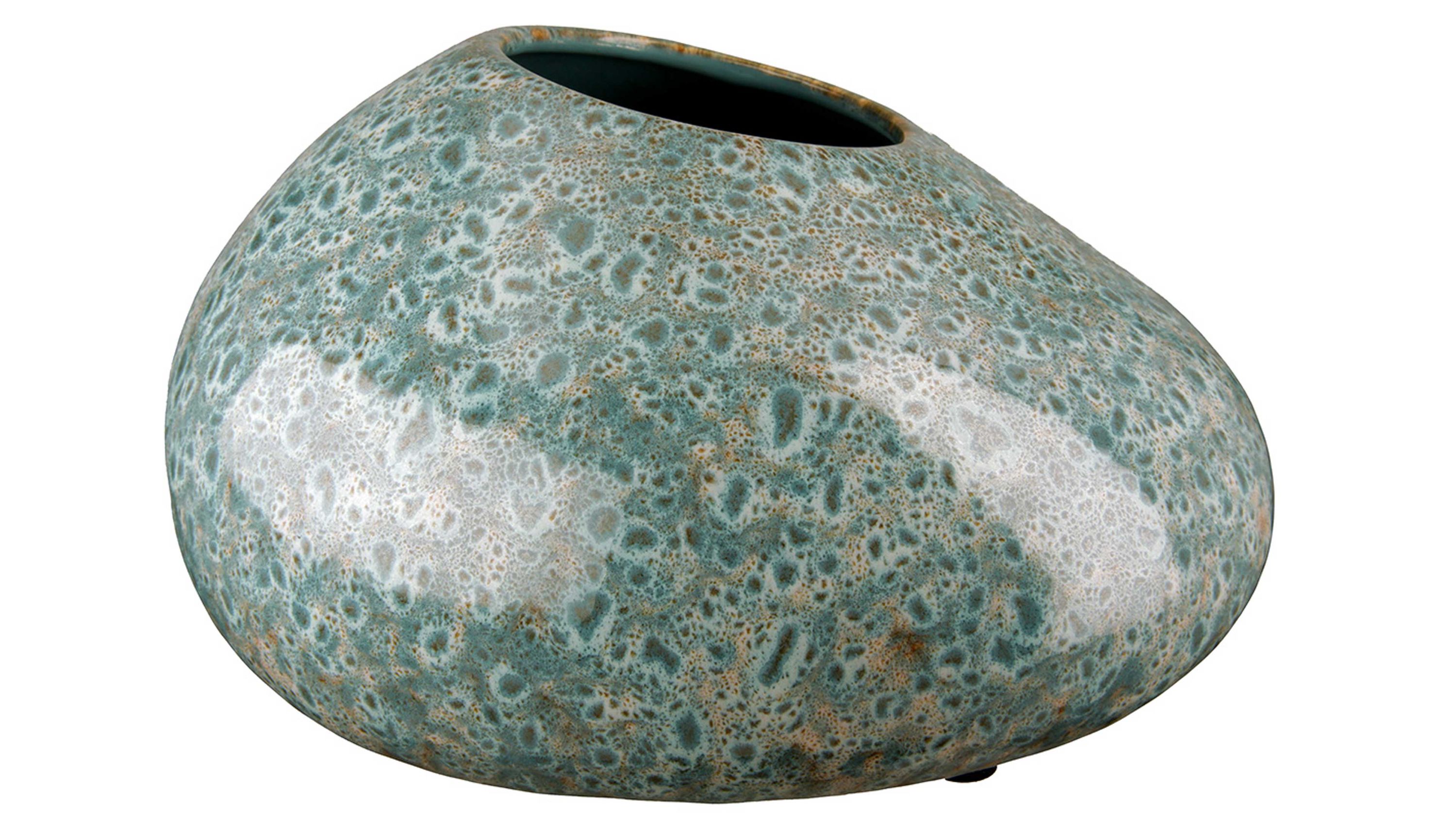 Vase mit organischer Form in meergrün Abgerundete Vase mit unregelmäßiger Form in meergrüner Keramik mit strukturierter Oberfläche